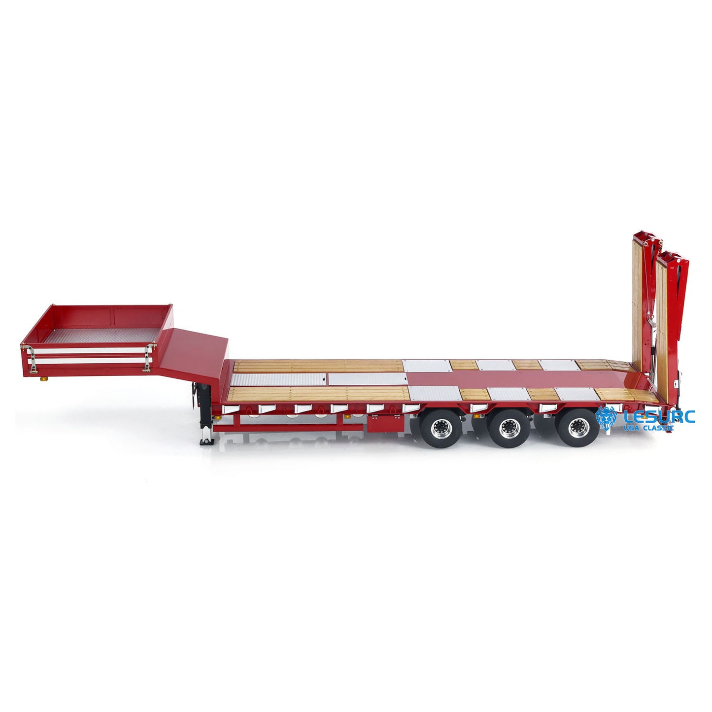 LESU A0020 1/14 Metal Lowboy Trailer 3Axle Chassis Hydraulic Lifting Tailgate Electric Landing Legs Light System for RC Tractor Truck Construction Model