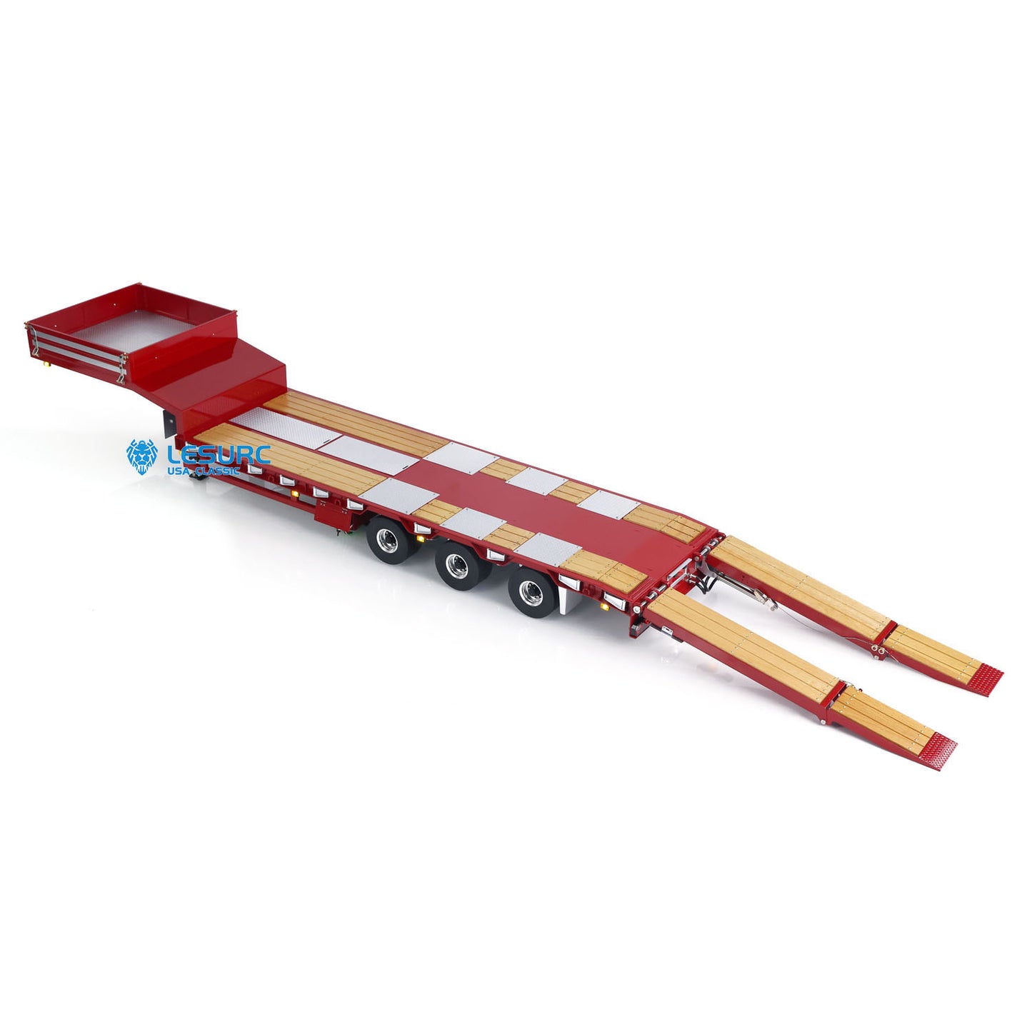 LESU A0020 1/14 Metal Lowboy Trailer 3Axle Chassis Hydraulic Lifting Tailgate Electric Landing Legs Light System for RC Tractor Truck Construction Model