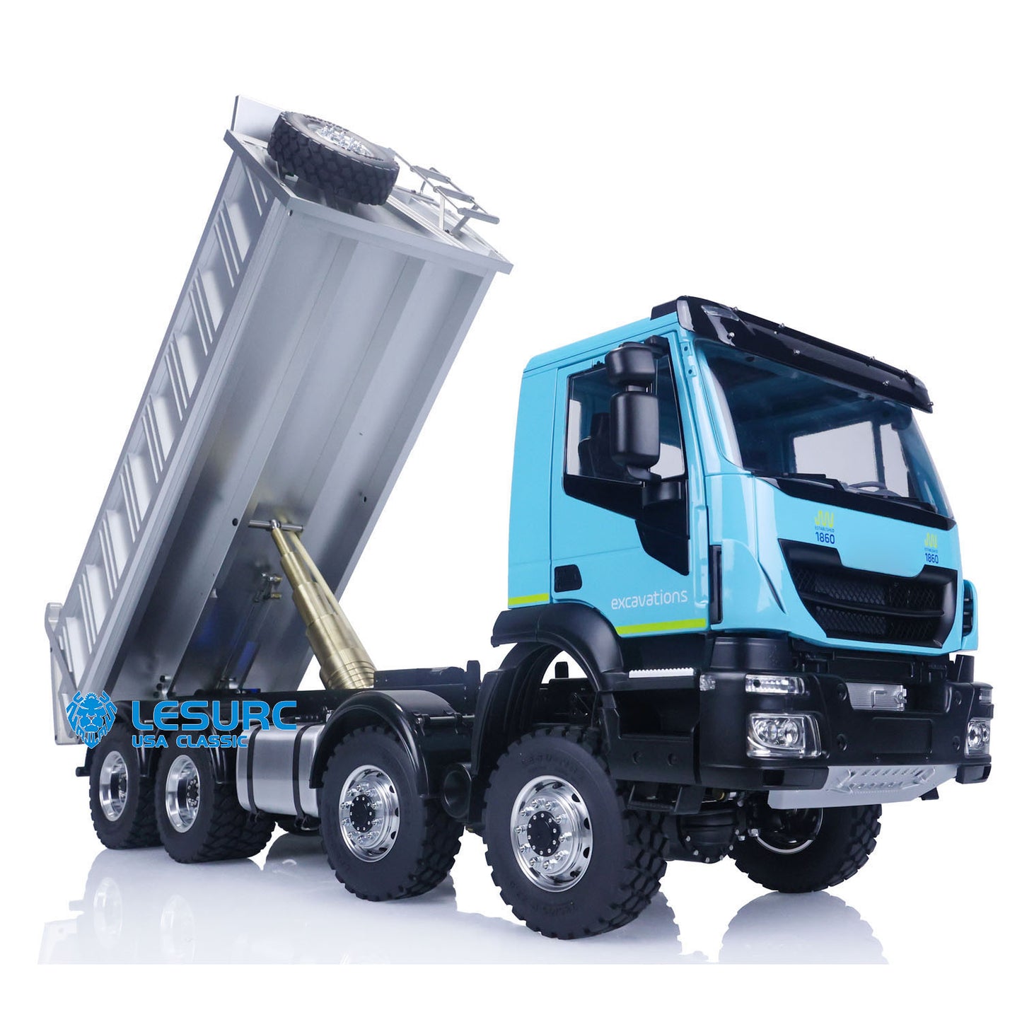 LESU 1/14 8X8 RC Hydraulic Tipper Car for Radio Control Dumper Truck Model Construction Vehicle Sound Light System Motor Driver