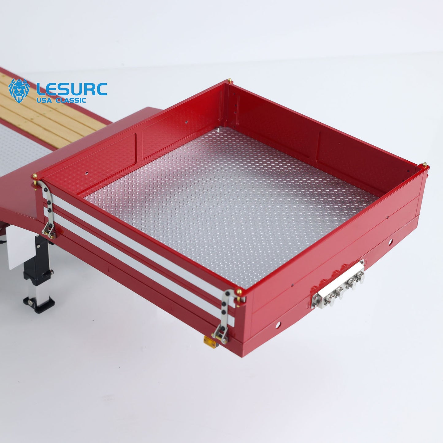 LESU A0020 1/14 Metal Lowboy Trailer 3Axle Chassis Hydraulic Lifting Tailgate Electric Landing Legs Light System for RC Tractor Truck Construction Model