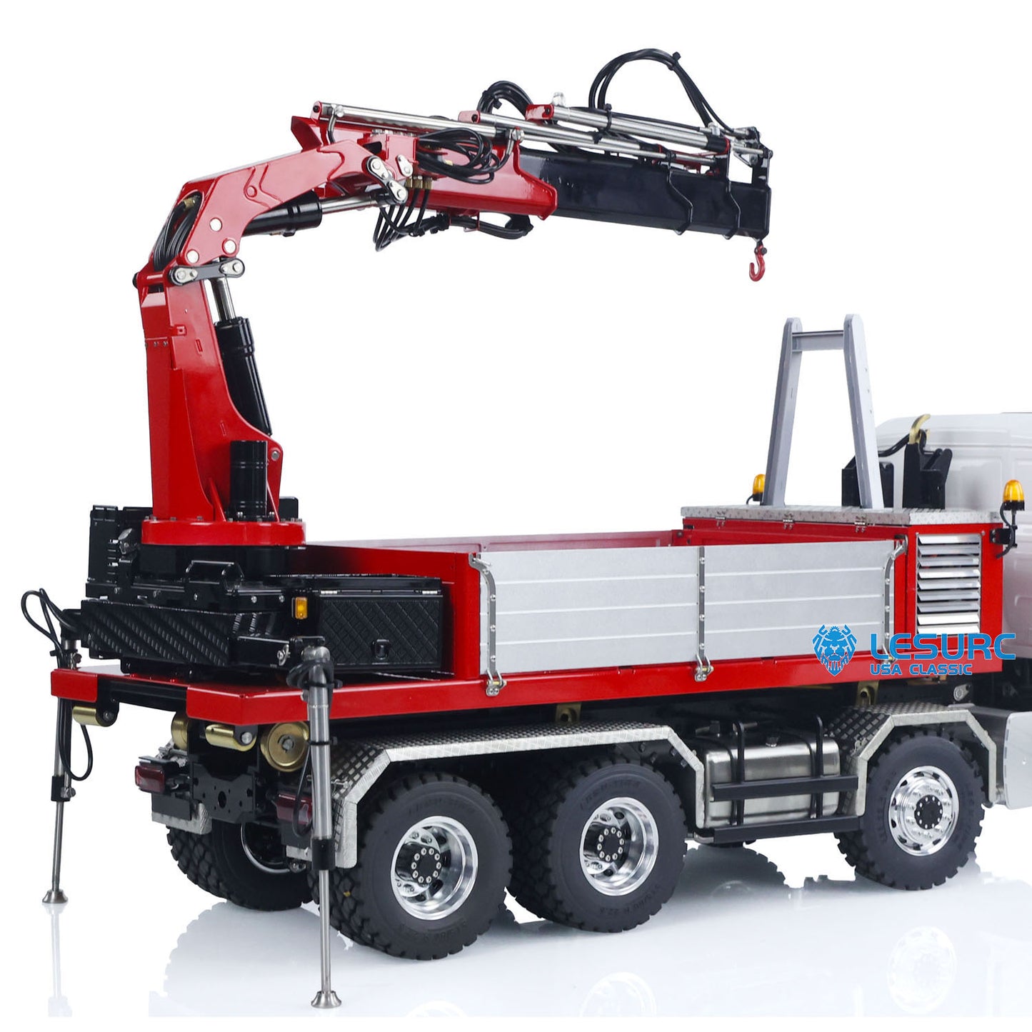 LESU 1/14 Stainless Steel Cargo Box Hydraulic Crane with 7CH Valve Pump Lights for Z0031 Z0017 Z0036 Z0016 20160901 RC Roll Off Dumper