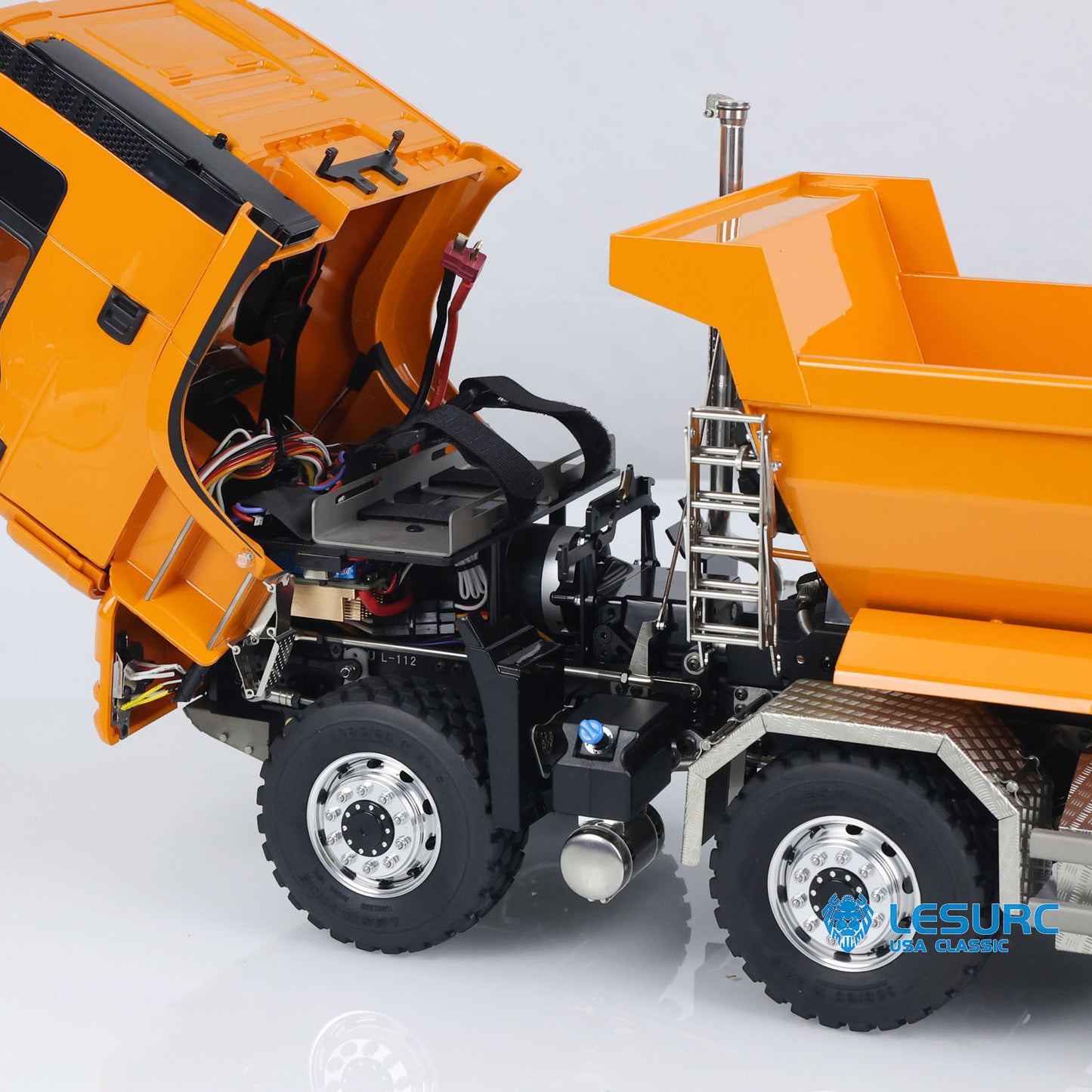 LESU 1/14 8x8 Metal Hydraulic RC Dump Truck Tipper 2 Speed Transmission Axles With Differential Lock FlySky I6S Remote Controller Sound Light System
