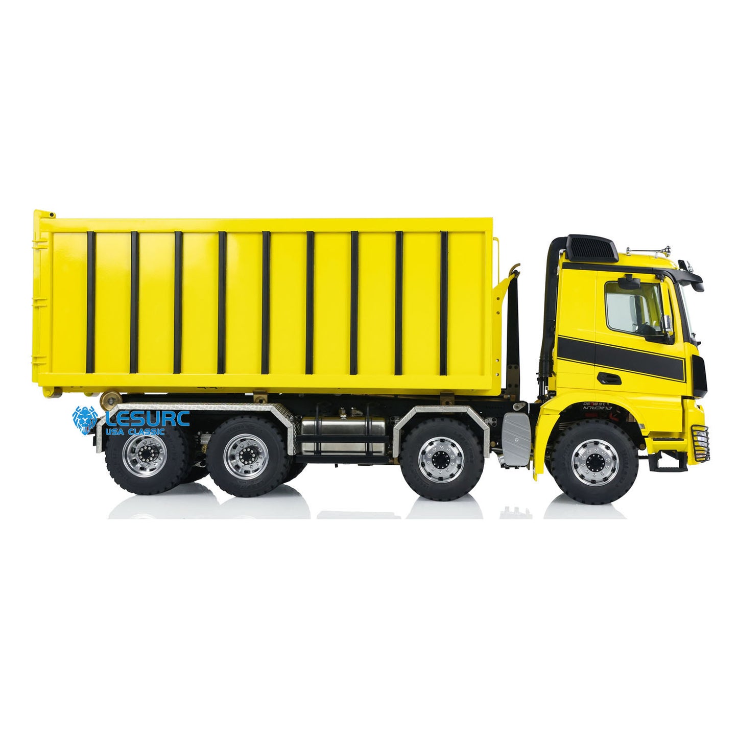 LESU 1/14 Hydraulic RC Dump Truck Metal Roll On/Off Tipper Waste Bin Car RTR I6S Radio Simulation Vehicle Model Bee Stripe Painted