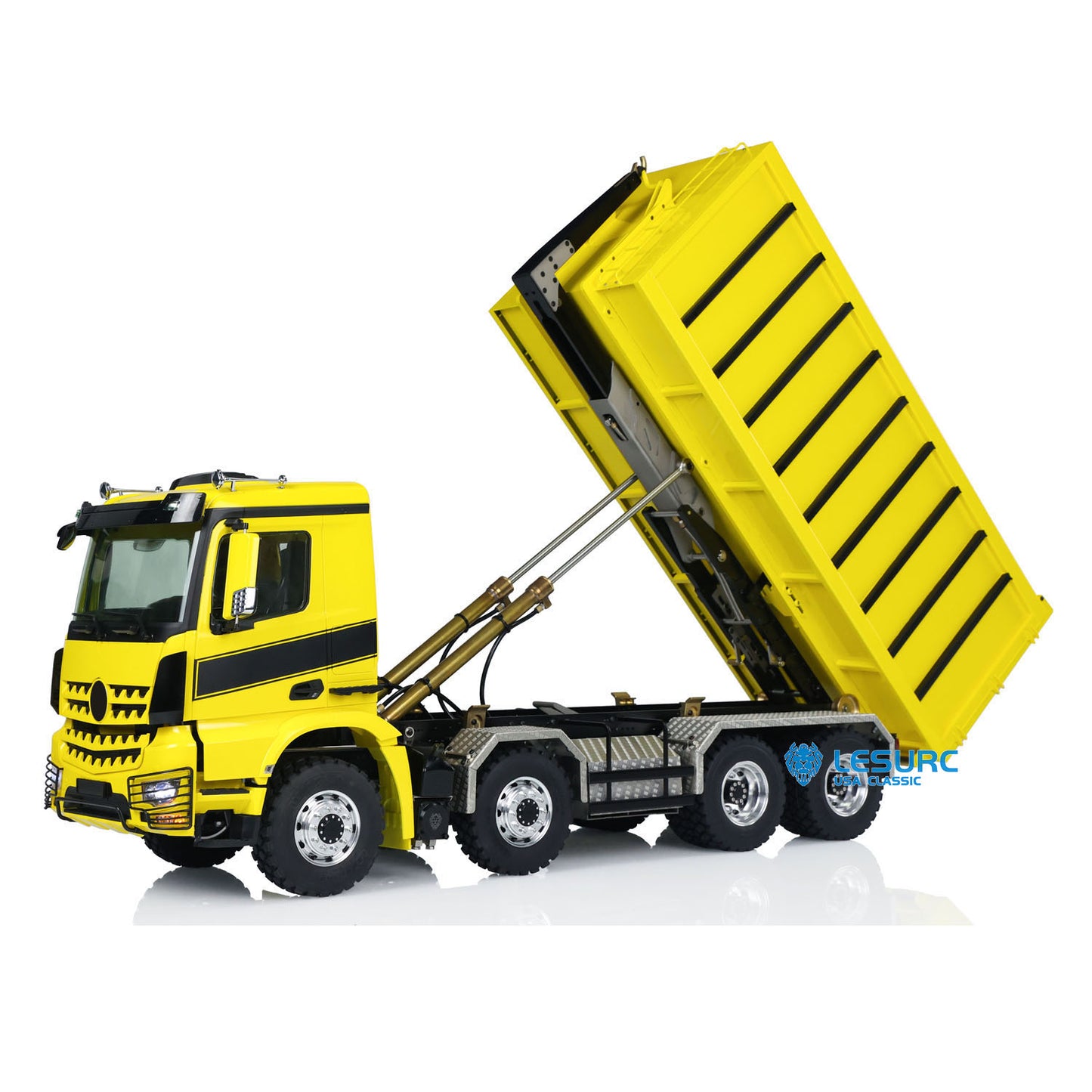 LESU 1/14 Hydraulic RC Dump Truck Metal Roll On/Off Tipper Waste Bin Car RTR I6S Radio Simulation Vehicle Model Bee Stripe Painted