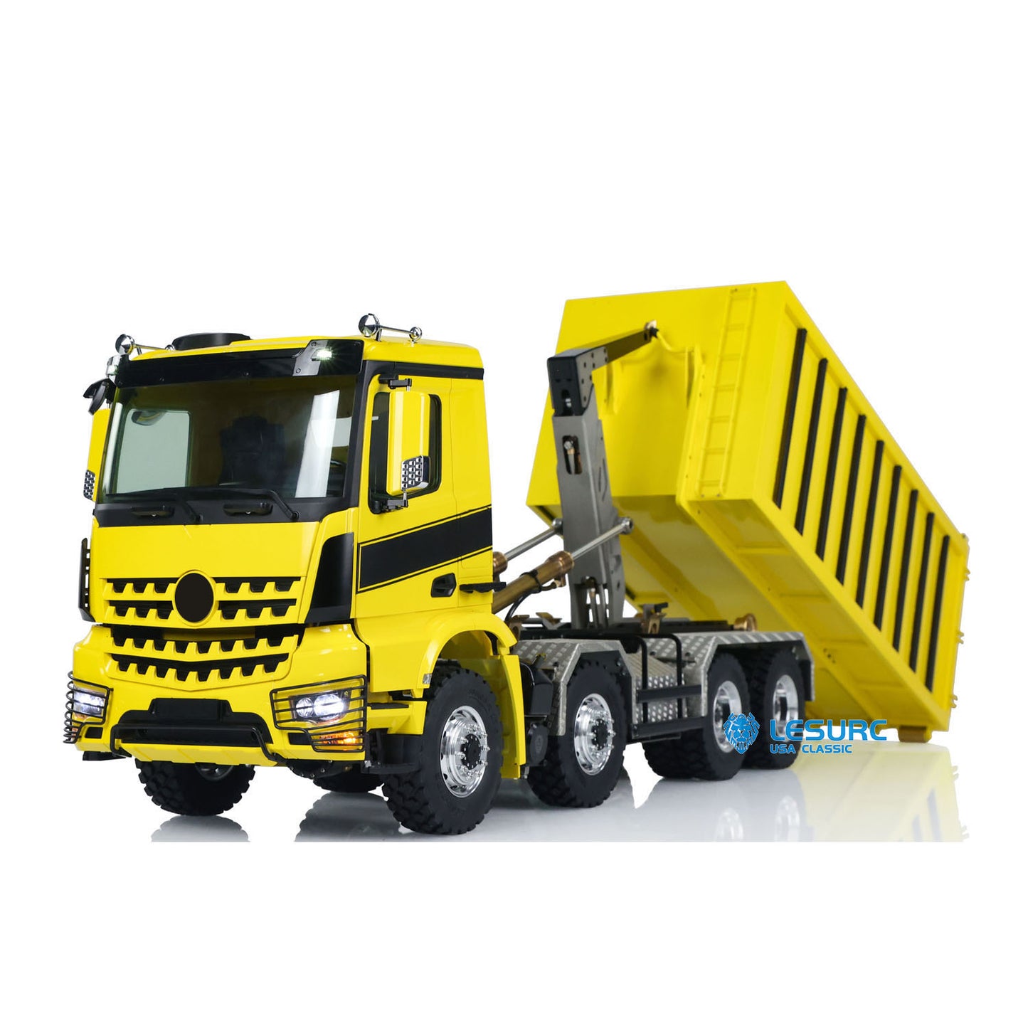 LESU 1/14 Hydraulic RC Dump Truck Metal Roll On/Off Tipper Waste Bin Car RTR I6S Radio Simulation Vehicle Model Bee Stripe Painted