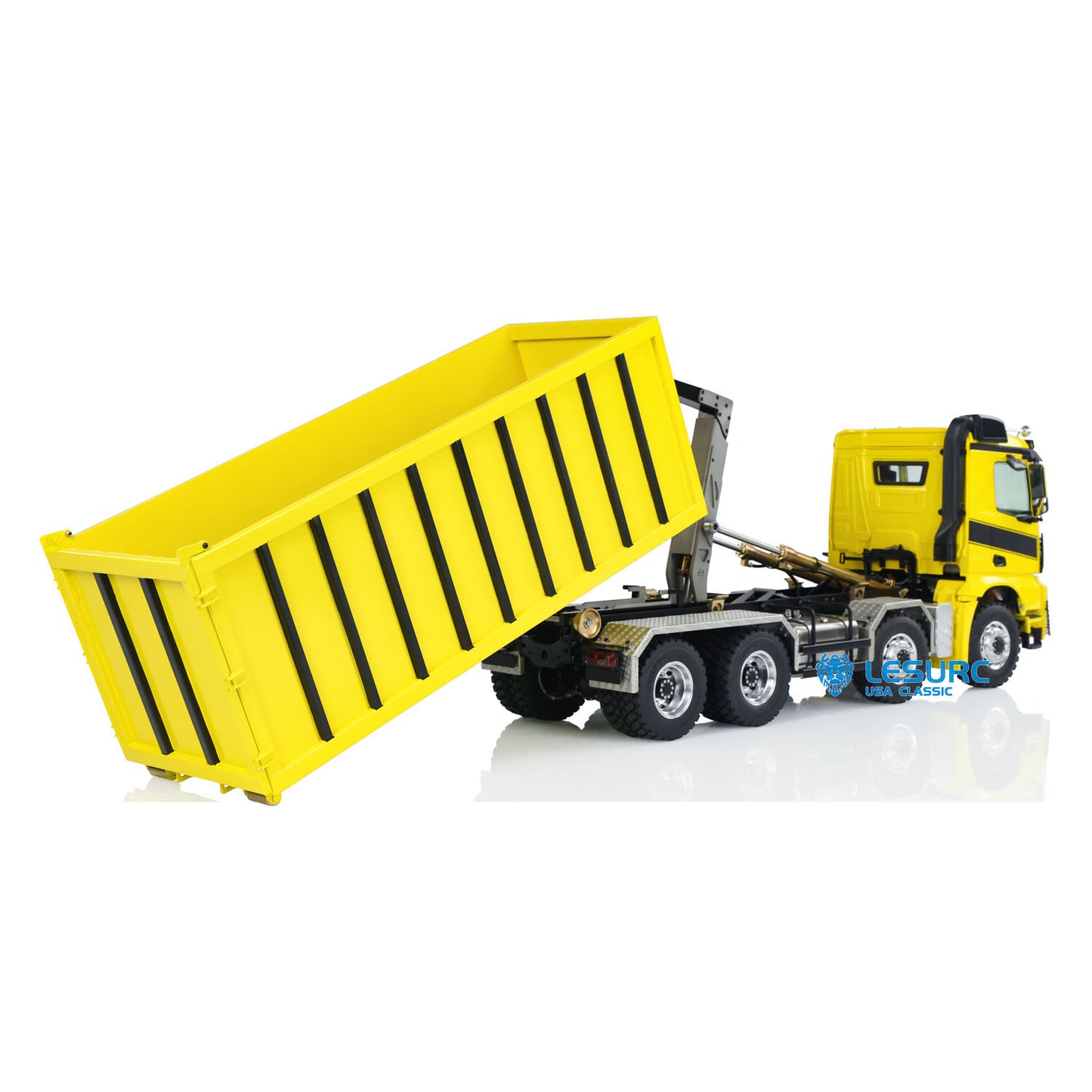 LESU 1/14 Hydraulic RC Dump Truck Metal Roll On/Off Tipper Waste Bin Car RTR I6S Radio Simulation Vehicle Model Bee Stripe Painted