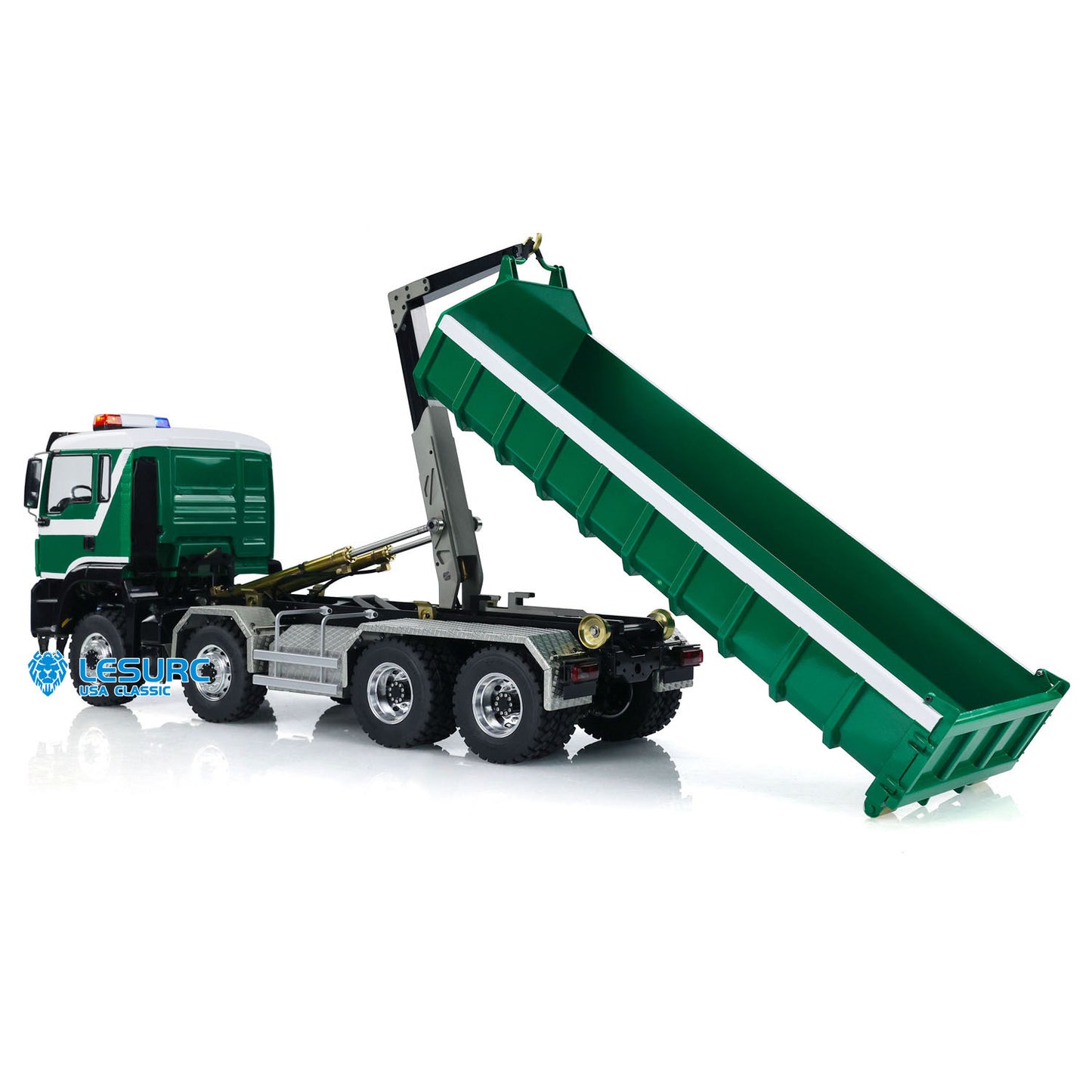 LESU TGS Cabin 1/14 Stainless Steel 8x8 RC Hydraulic Dump Truck with FlySky ST8 Remote Controller 2Speed Transmission Sound Light for Backyard Fun