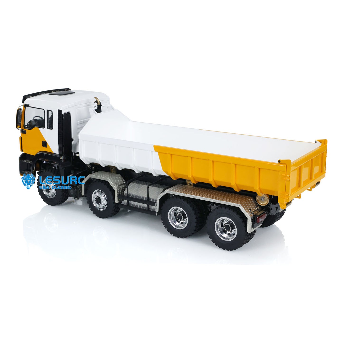 LESU TGS Cabin 1/14 Stainless Steel 8x8 RC Hydraulic Dump Truck with FlySky ST8 Remote Controller 2Speed Transmission Sound Light for Backyard Fun