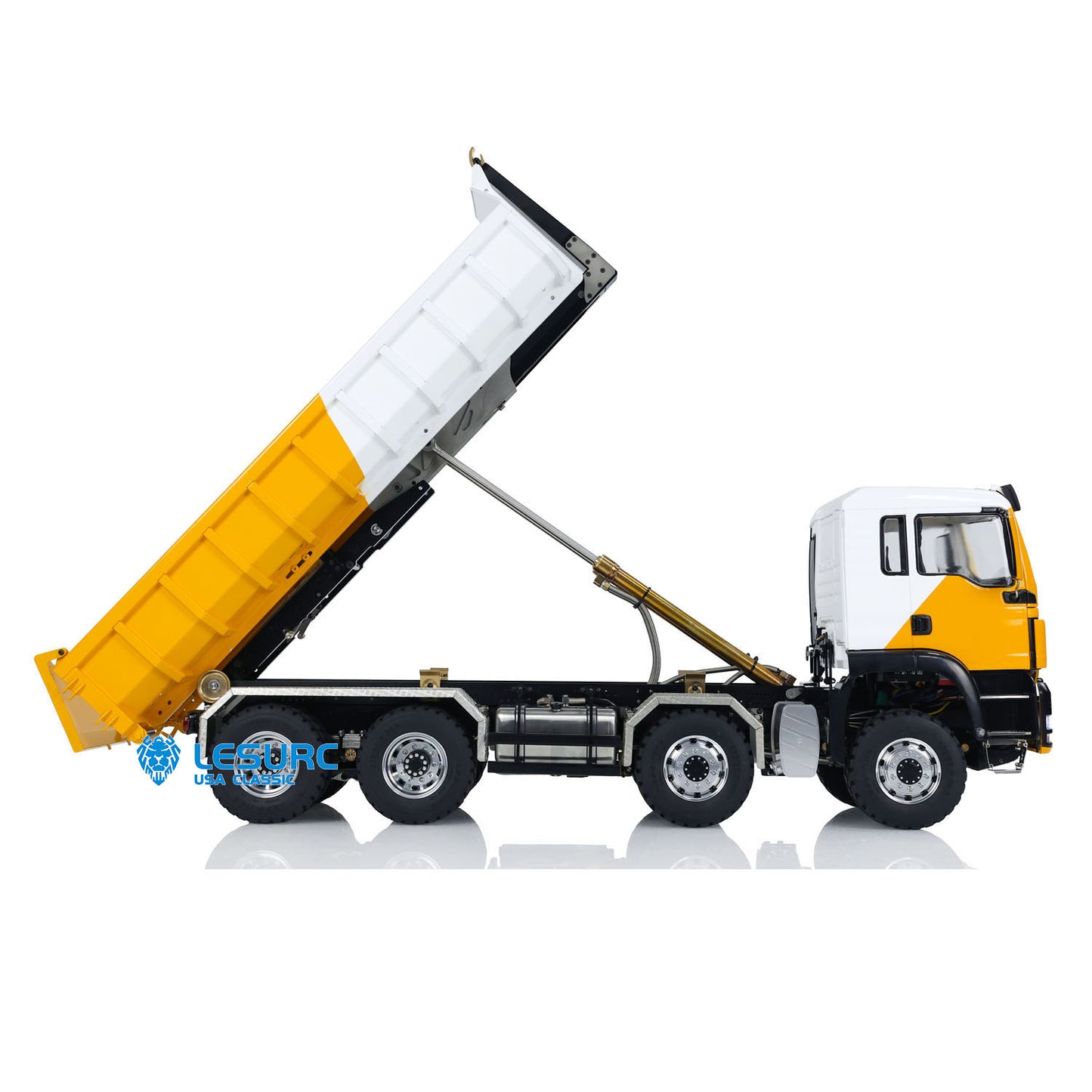 LESU TGS Cabin 1/14 Stainless Steel 8x8 RC Hydraulic Dump Truck with FlySky ST8 Remote Controller 2Speed Transmission Sound Light for Backyard Fun