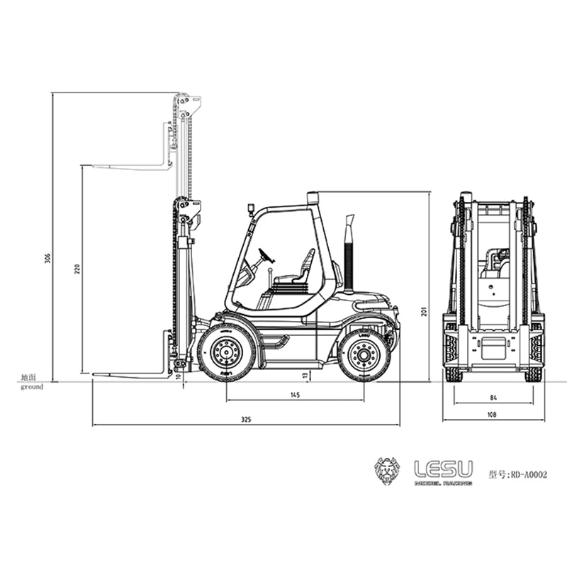 LESU A0002 1/14 Metal RC Hydraulic Forklift with FlySky I6S Radio Controller Sound Light System for Remote Control Construction Vehicle Enthusiasts