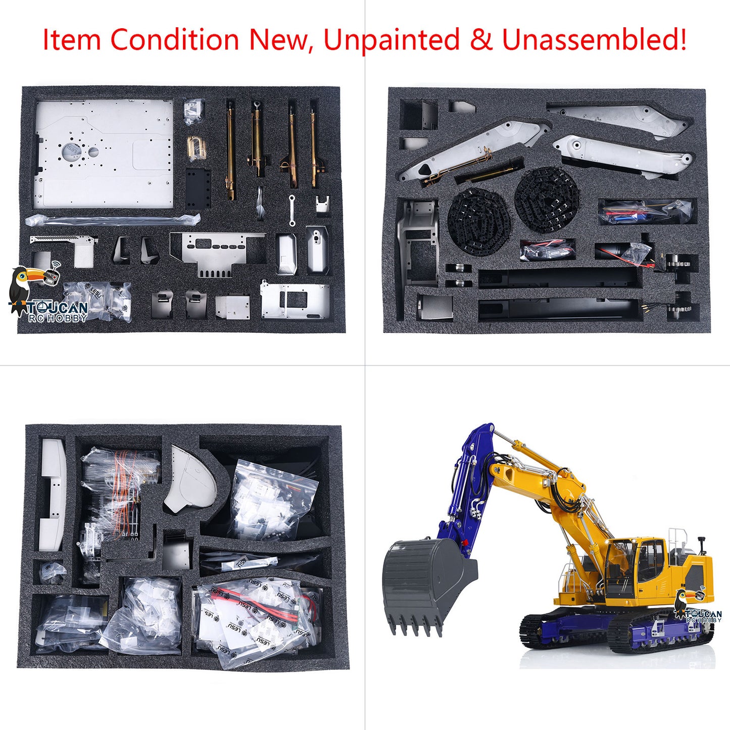 LESU Metal 1/14 3 Arms Aoue-LR945 Remote Control Hydraulic Tracked Excavator Unassembled RC Digger Model With Light System