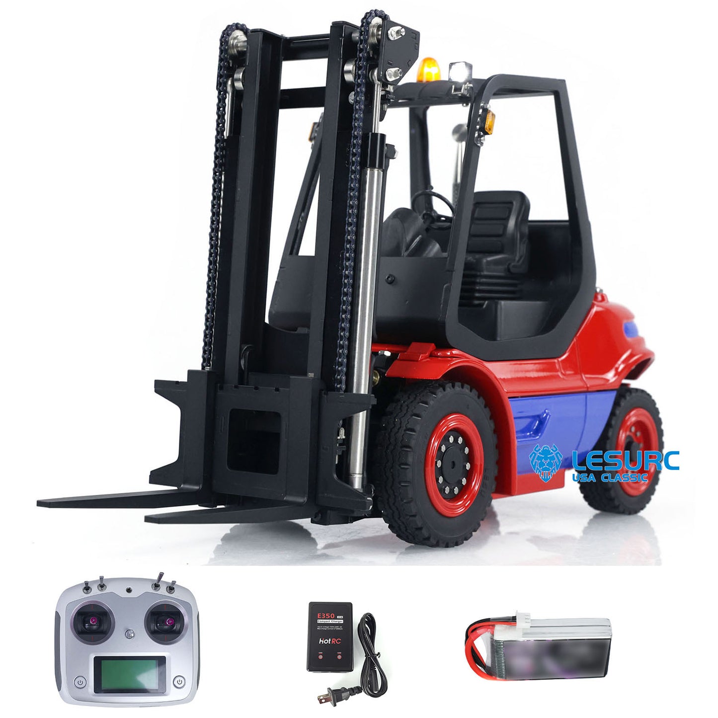 LESU A0002 1/14 Metal RC Hydraulic Forklift with FlySky I6S Radio Controller Sound Light System for Remote Control Construction Vehicle Enthusiasts
