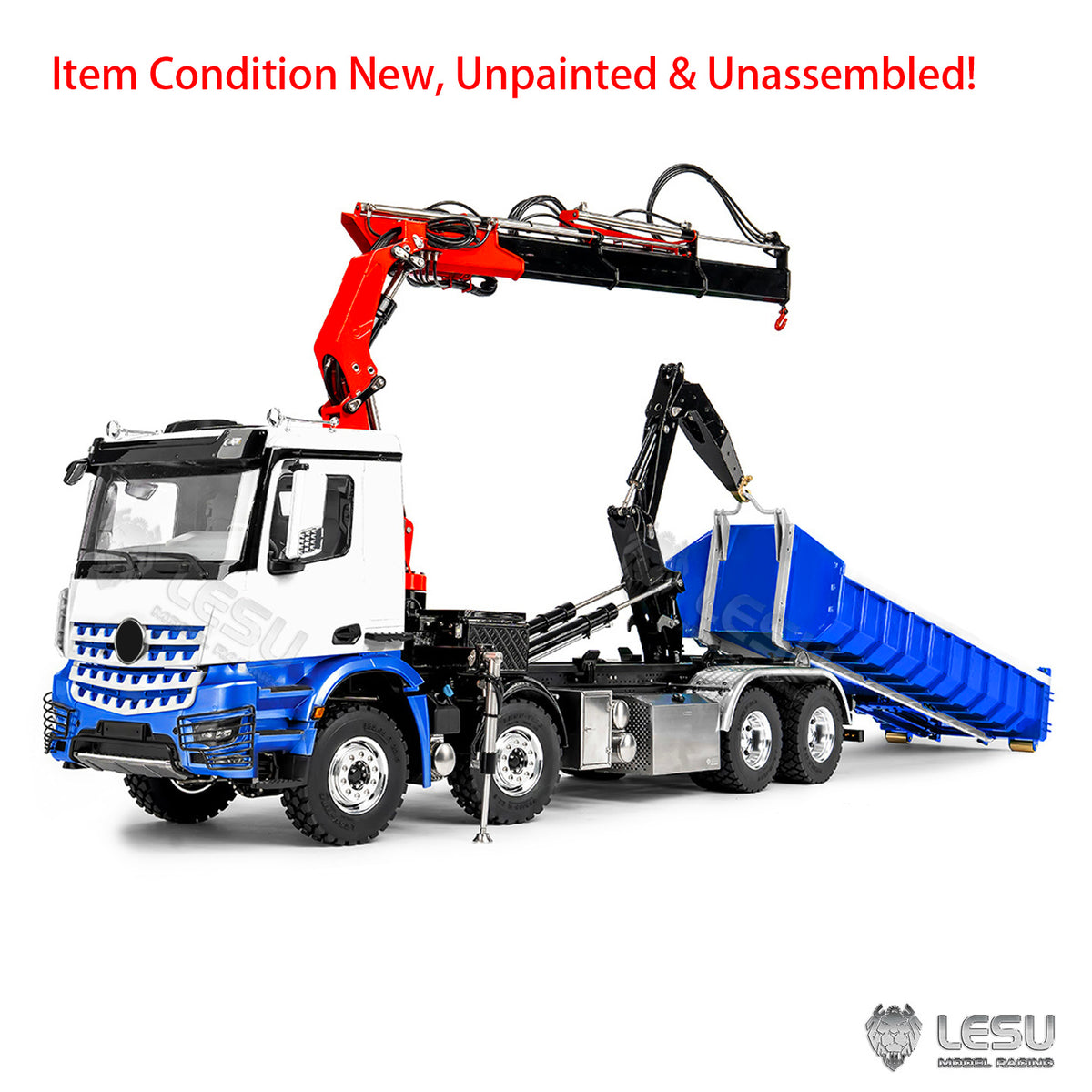 LESU Z0123 1/14 8x8 Hydraulic Folding Hook Lift Roll Off RC Dumper Truck with 7CH Valves Crane 3 Speed Transmission Metal Chassis