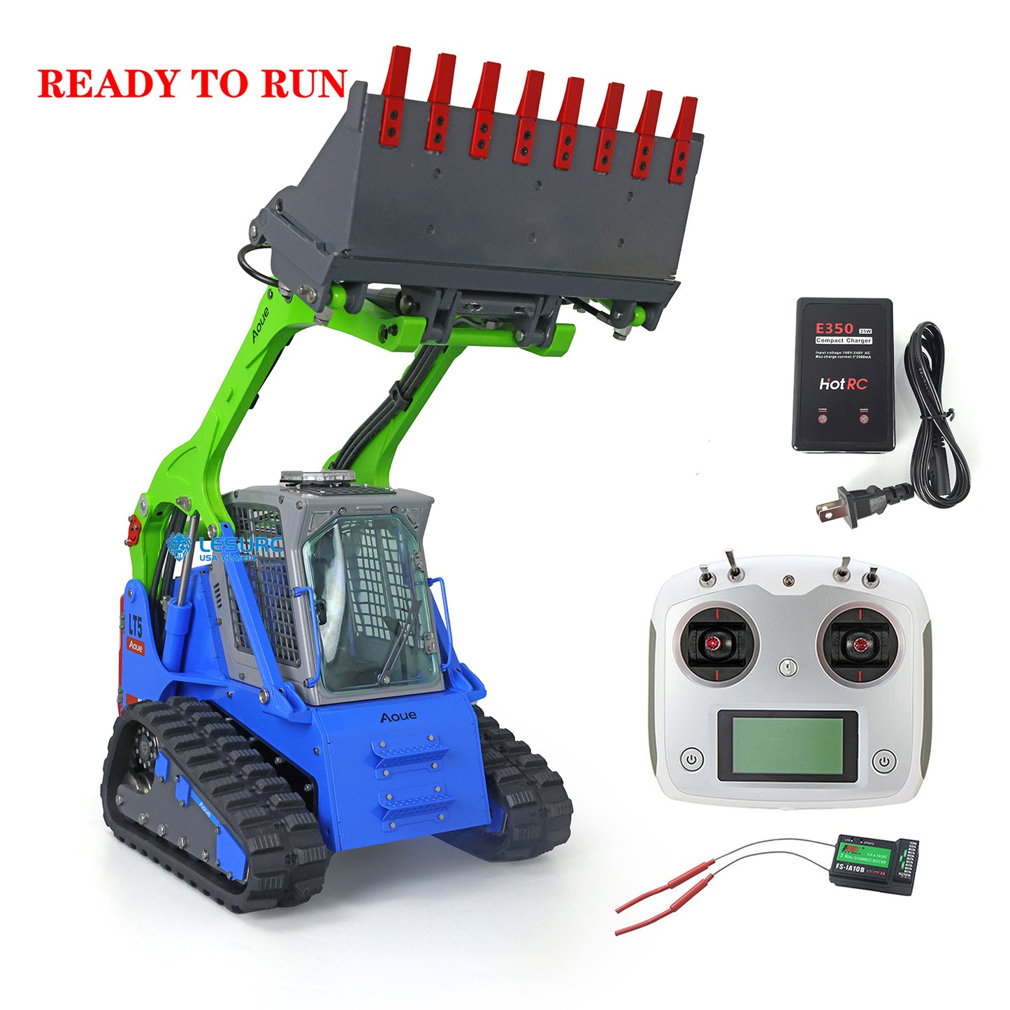 LESU 1/14 Scale Aoue LT5 Ready To Run Hydraulic Tracked Skid-Steer Remote Controlled Loader I6S Controller Rotating light Battery