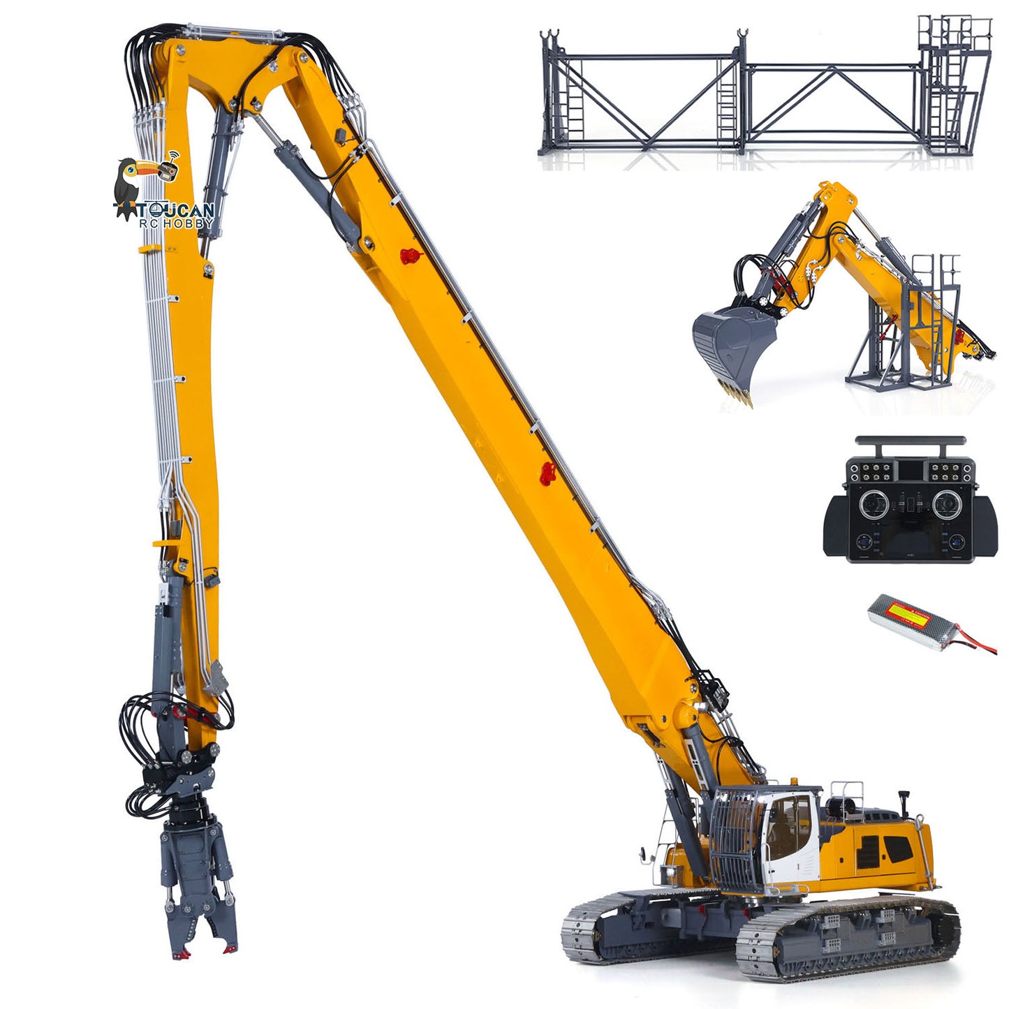 LESU 1/14 RC Heavy Full Hydraulic Demolition Excavator Aoue LR960 RTR Two Type Arms Digger Model Engineering Vehicle XE Radio
