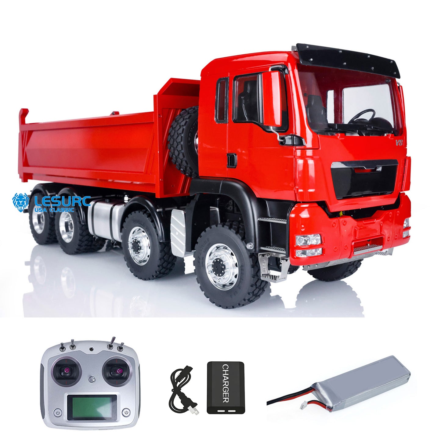 LESU 1/14 8x8 Metal Hydraulic RC Dump Truck 20130011 RTR Tipper Model FlySky I6S Radio Controller Brushless Motor 2 Speed Transmission Sound System