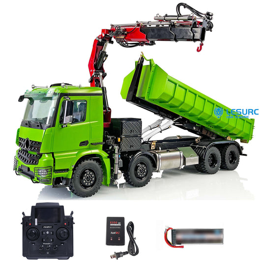 1/14 LESU RC Metal Hydraulic Crane Dumper Tipper Truck 8x8 RTR Electric Dump Car W/ Light Sound ESC Motor PL18EV Radio Battery
