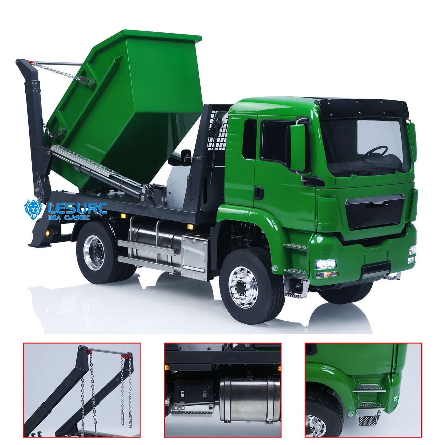 LESU Z0068 1/14 Metal 4x4 Hydraulic Swing Arm Garbage Vehicle with TGS Cabin 3 Speed Transmission 4CH Reversing Valve Lock Differential Axles