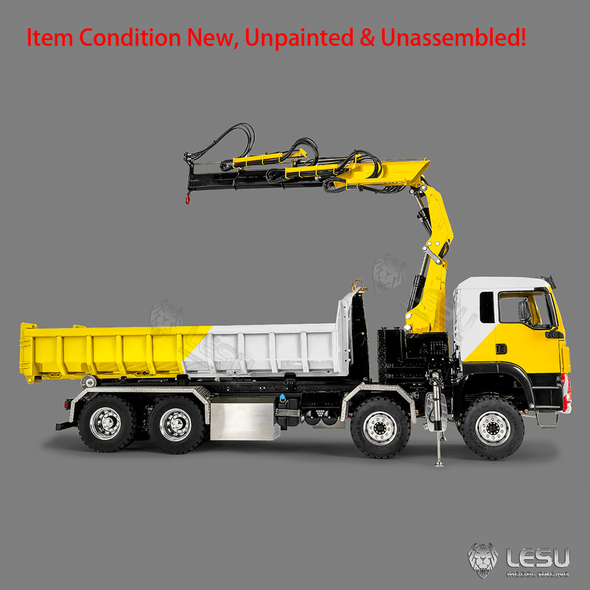 LESU Z0125 1/14 8x8 RC Hydraulic Crane Roll Off Dumper Truck with TGS Cabin Folding Hook Lift 3 Speed Gearbox Differential Lock Metal Chassis