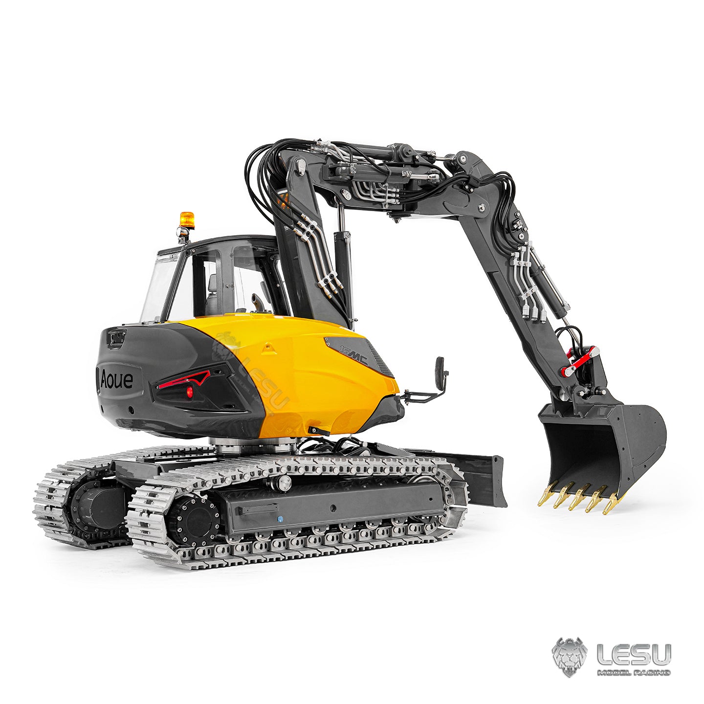 LESU Metal 1/14 Hydraulic RC Excavator MC15 4 Arms Remote Control Digger Model 9 Ways Valve Dual Pumps Light Sound Radio Battery