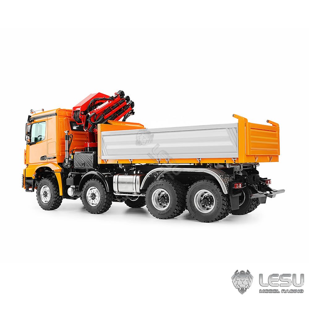 LESU 3348 1/14 Metal 8X8 Hydraulic 3 Ways RC Dump Truck with Crane 2 Speed Transmission 7CH Valve Sound Light for Scale Machinery Enthusiast