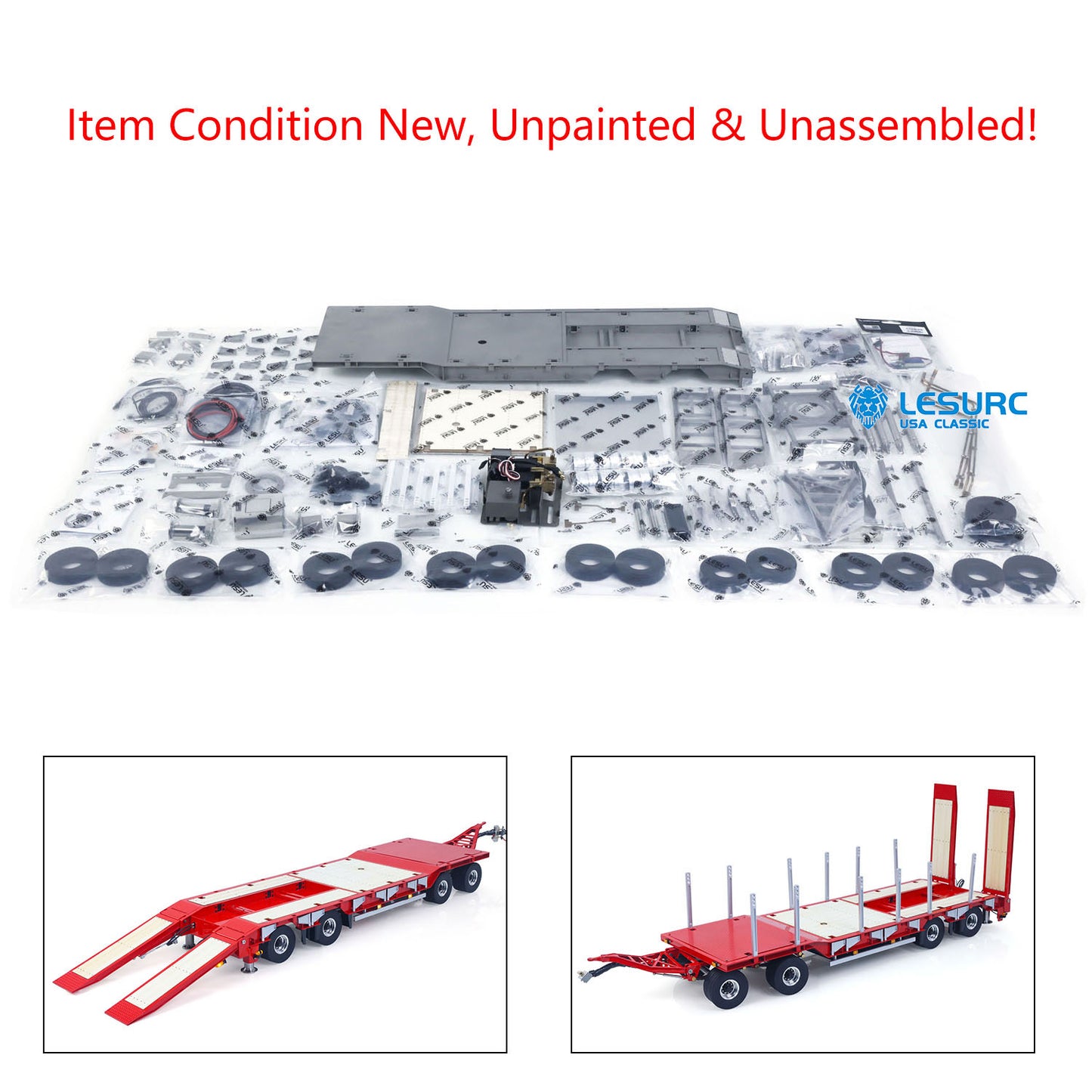 LESU A0049 1/14 Metal 4-Axle Hydraulic RC Trailer Model with Lifting Tailboard Brushless ESC 2CH Valves for RC Tractor Trucks