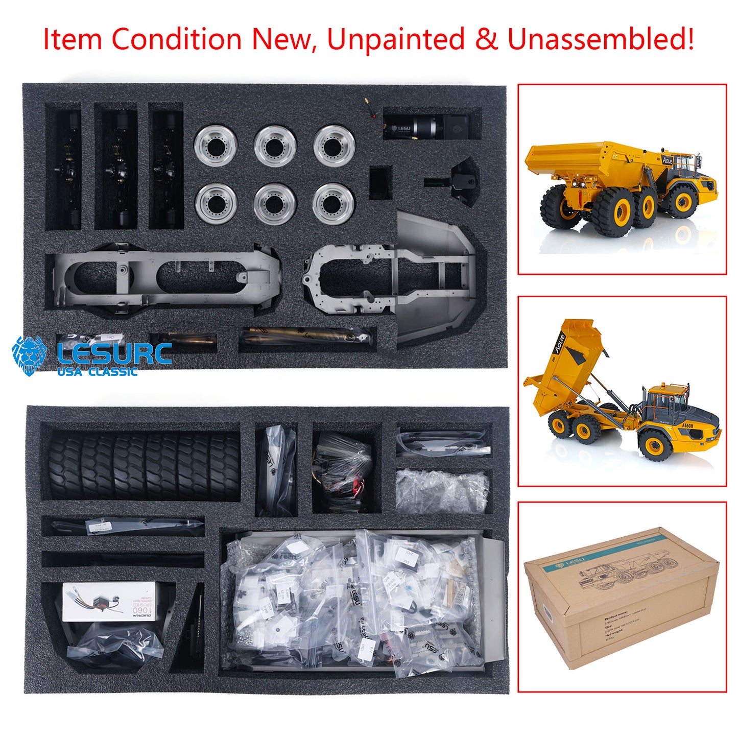 LESU Aoue AT60H 1/16 Metal Hydraulic KIT/PNP/RTR RC Articulated Truck A0004 with 2 Speed Transmission Light System for Construction Model Hobbyists