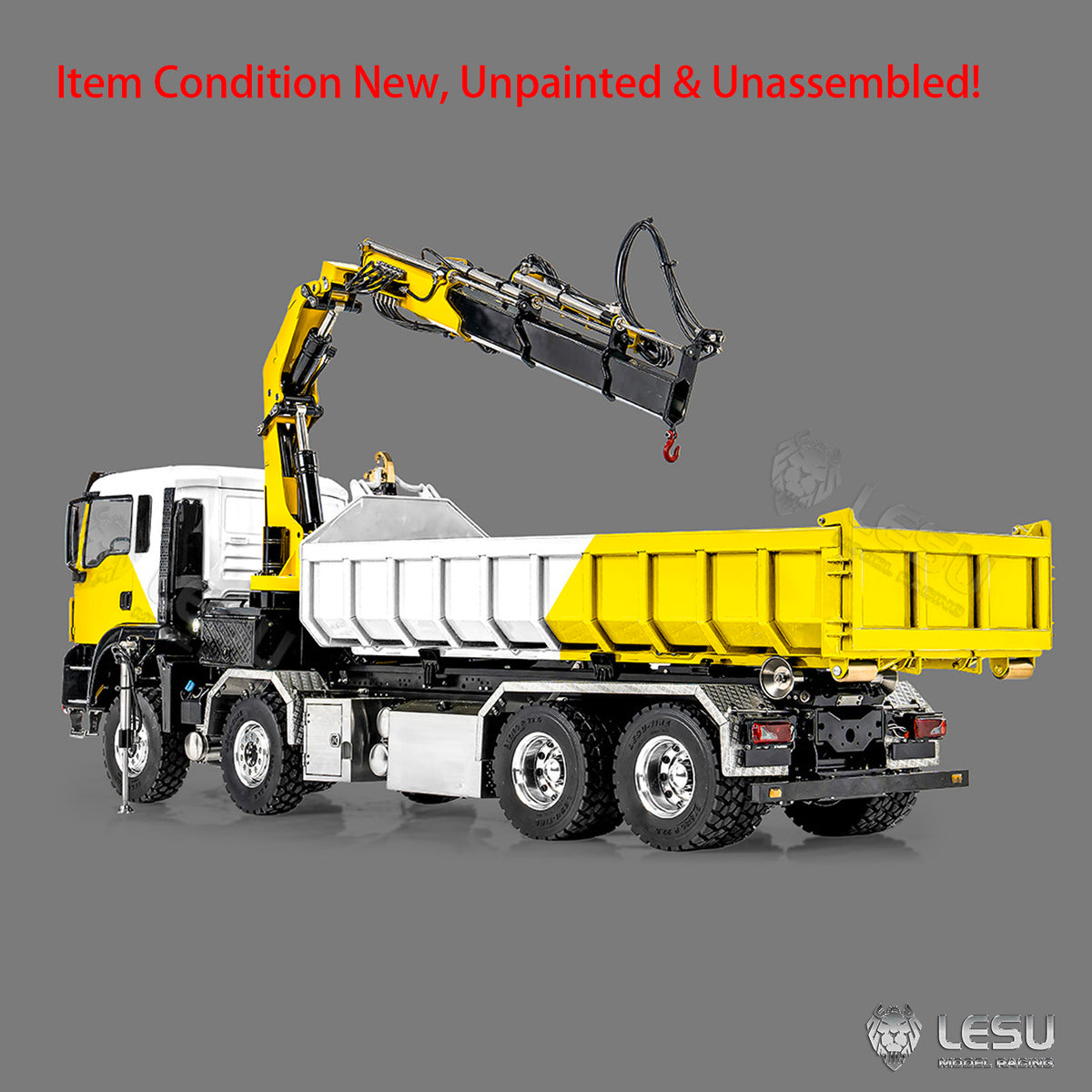 LESU Z0124 1/14 8x8 Hydraulic Crane RC Roll Off Dump Truck with TGS Cabin Metal Chassis Telescopic Hook Lift 3 Speed Gearbox Light Sound System