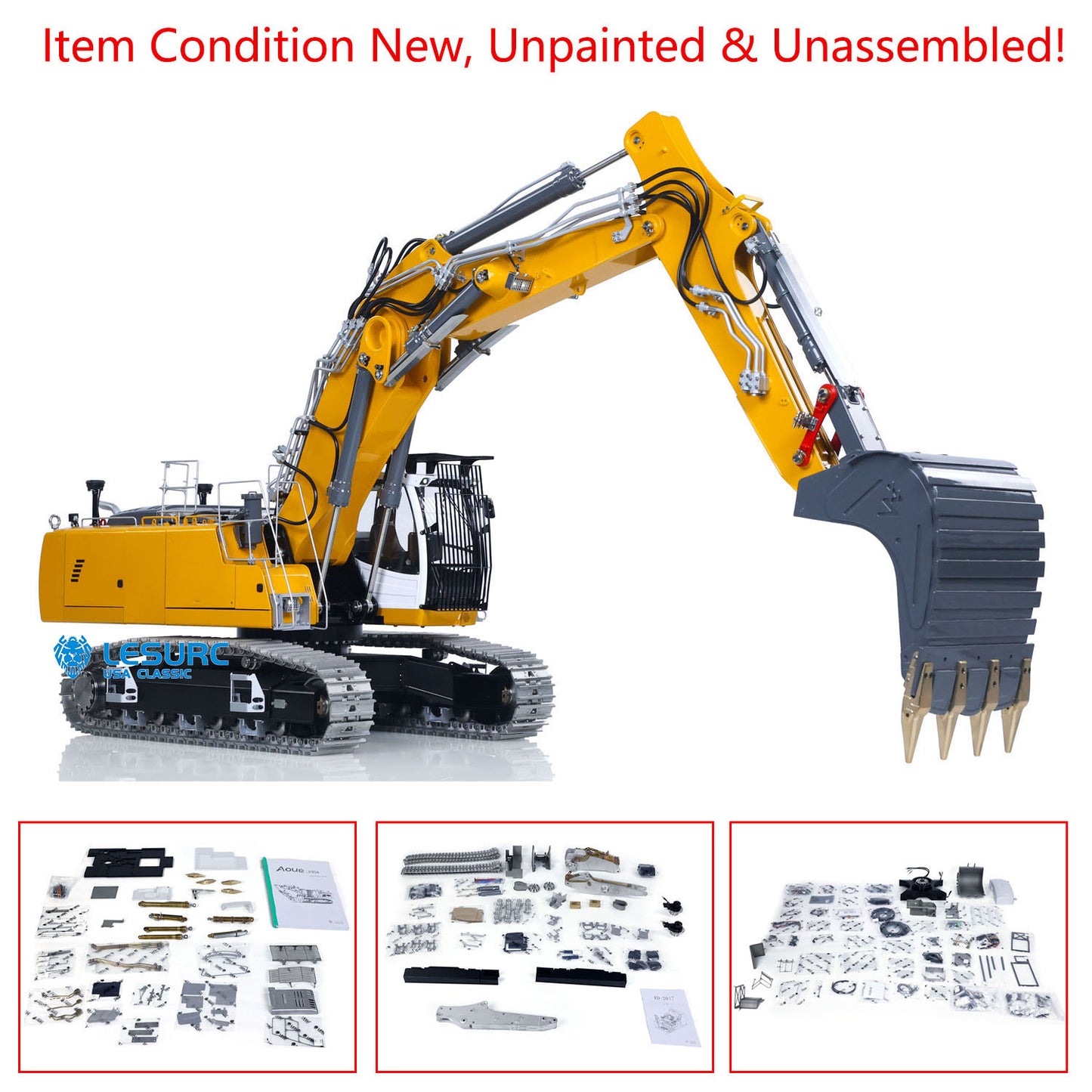LESU 1/14 Aoue Radio Controlled Dual Pumps LR956 Hydraulic Excavator KIT Metal 3 Arms RC Digger Model 4+3CH Valve Light GPS