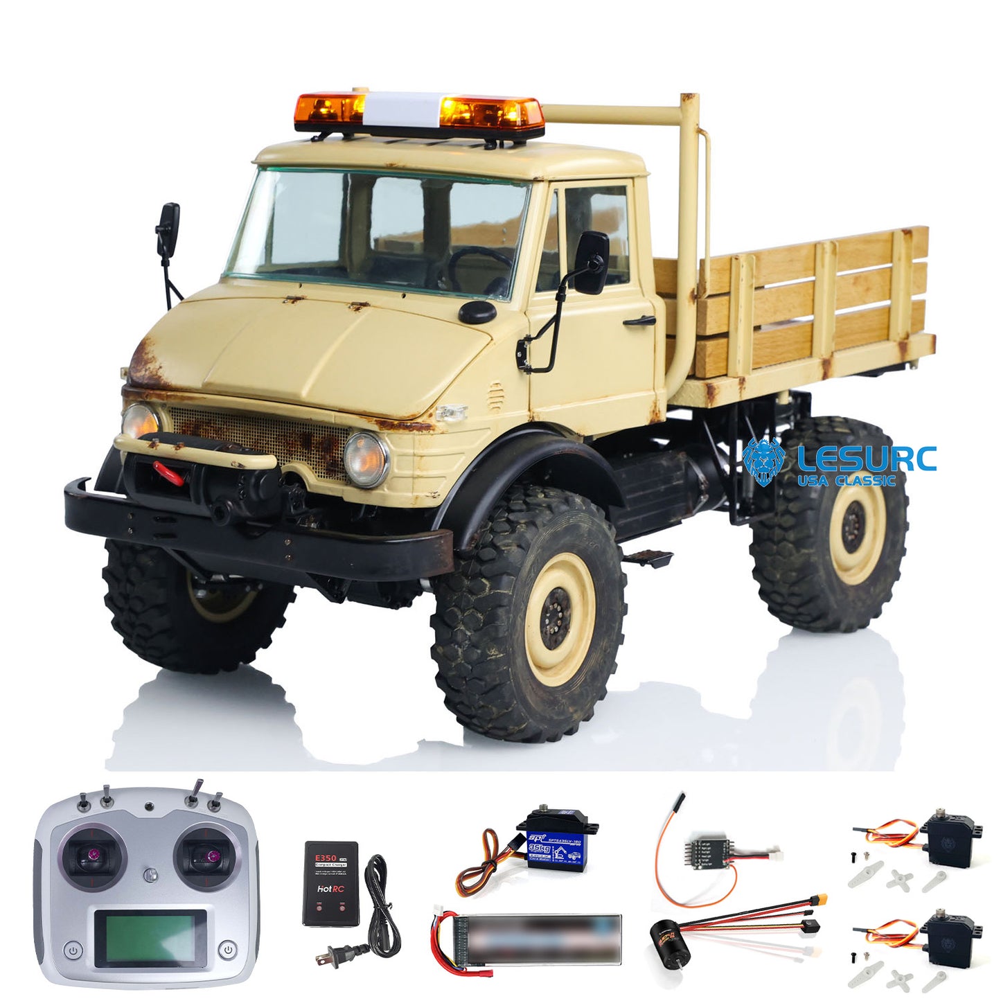 LESU UM406 1/10 Metal RC Off-Road Vehicle 2-Speed Transmission Winch Alloy Wheel Hubs Sound Light System FS I6S Radio Controller