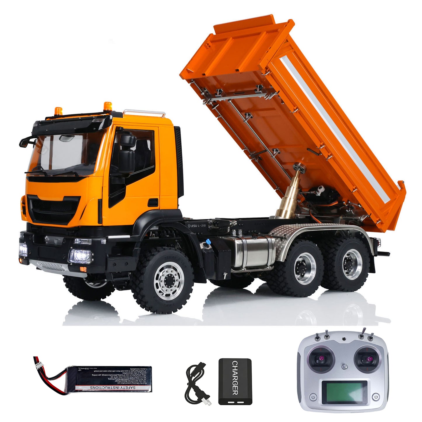 LESU 1/14 Metal 3 Way 6x6 RC Hydraulic Dump Truck Model with FlySky I6S Remote Controller 3-speed Transmission