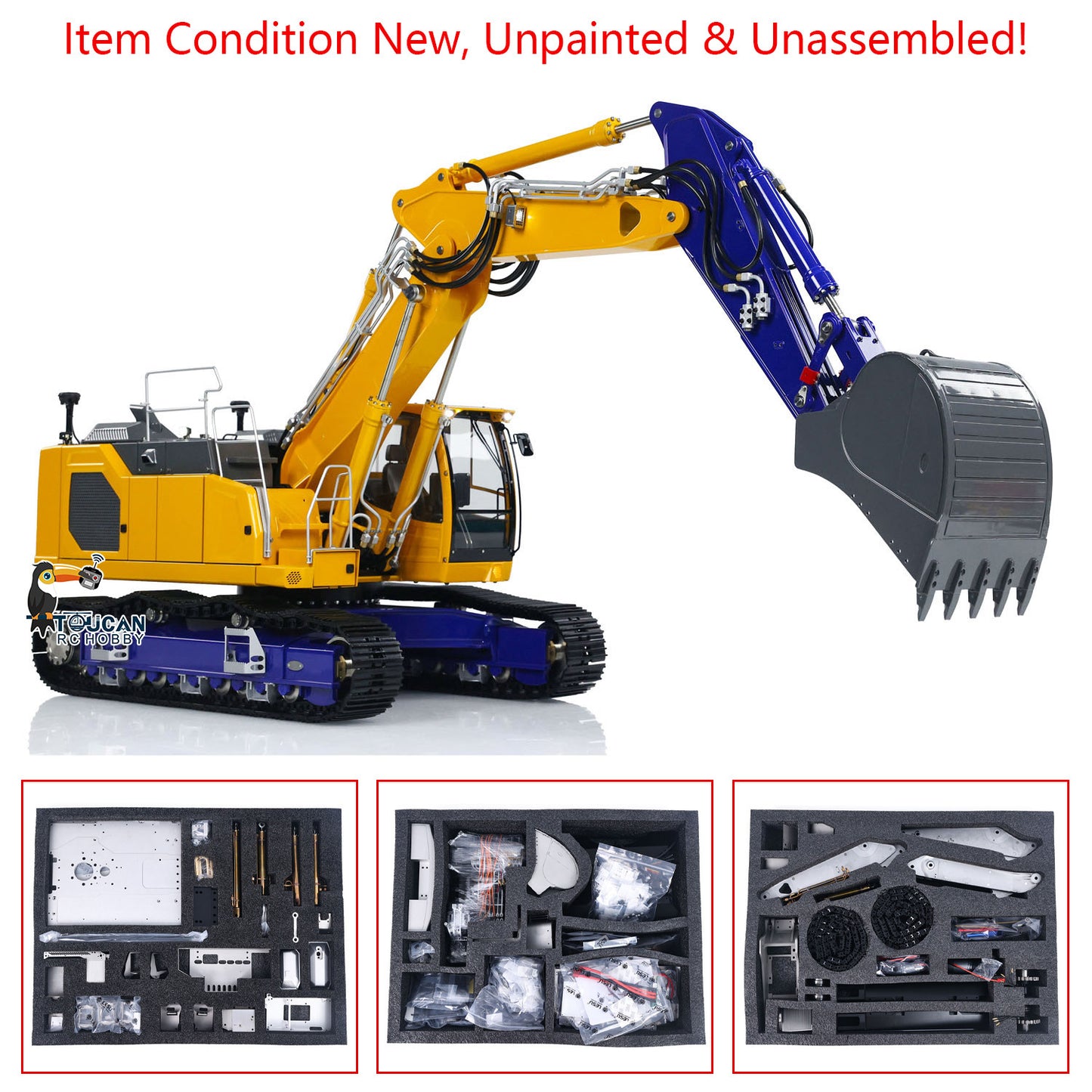 LESU Metal 1/14 3 Arms Aoue-LR945 Remote Control Hydraulic Tracked Excavator Unassembled RC Digger Model With Light System