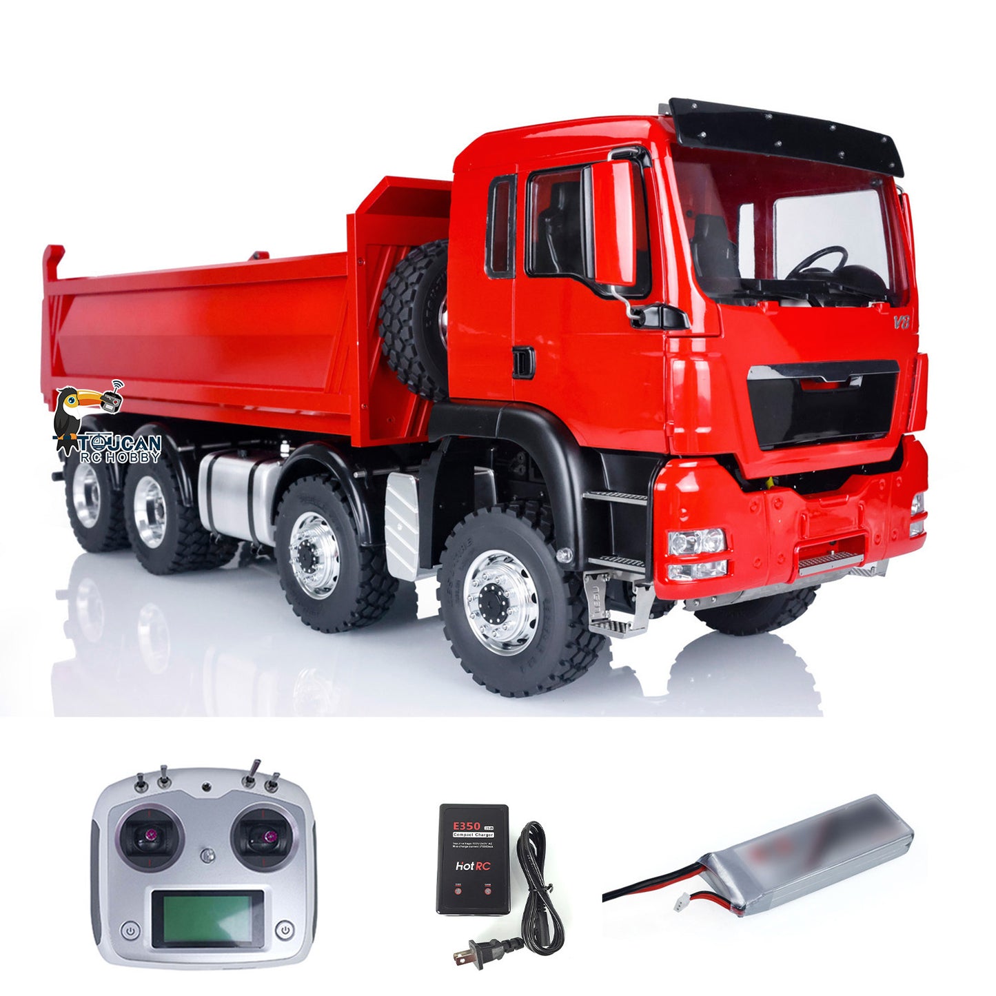 LESU 8x8 RC Hydraulic Lifting Dump Truck 1/14 Tipper Car Painted Model I6S Radio Control Sounds Light