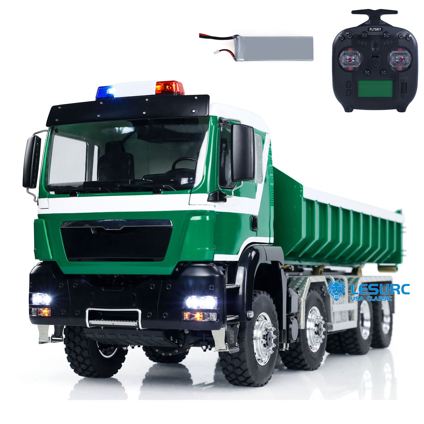 LESU TGS Cabin 1/14 Stainless Steel 8x8 RC Hydraulic Dump Truck with FlySky ST8 Remote Controller 2Speed Transmission Sound Light for Backyard Fun