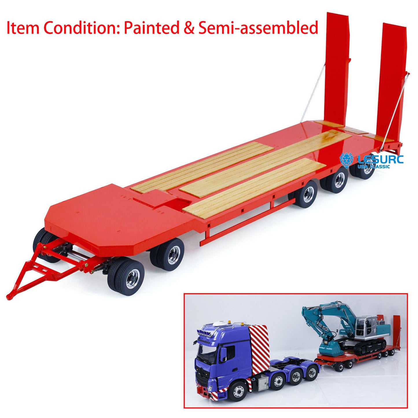 LESU 1/14 Metal RC Flatbed Trailer Transport Vehicle for RC Tractor Truck Model Remote Control Construction Enthusiasts