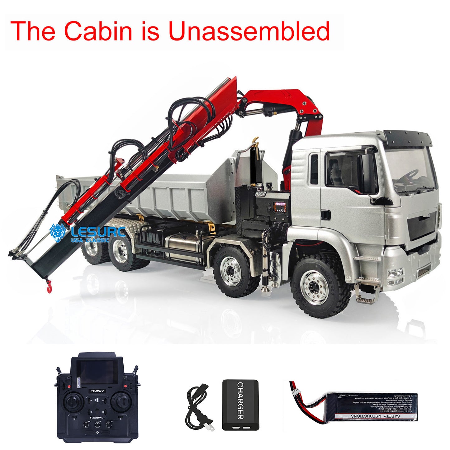 LESU Z0031 1/14 Metal 8x8 Hydraulic RC Roll On Off Dump Truck with TGS Cabin Crane 2 Speed Transmission PL18EV Radio System 7CH Valve Brushless Motor ESC