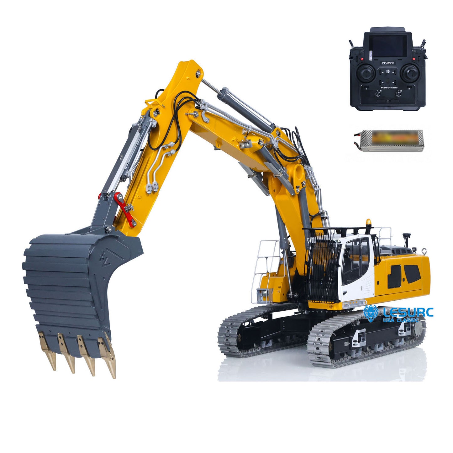 LESU 1/14 RC Hydraulic Excavator LR956 Metal 3 Arms Remote Control Digger Model 4+3CH Valve Dual Pumps Light Flysky PL18EV LITE