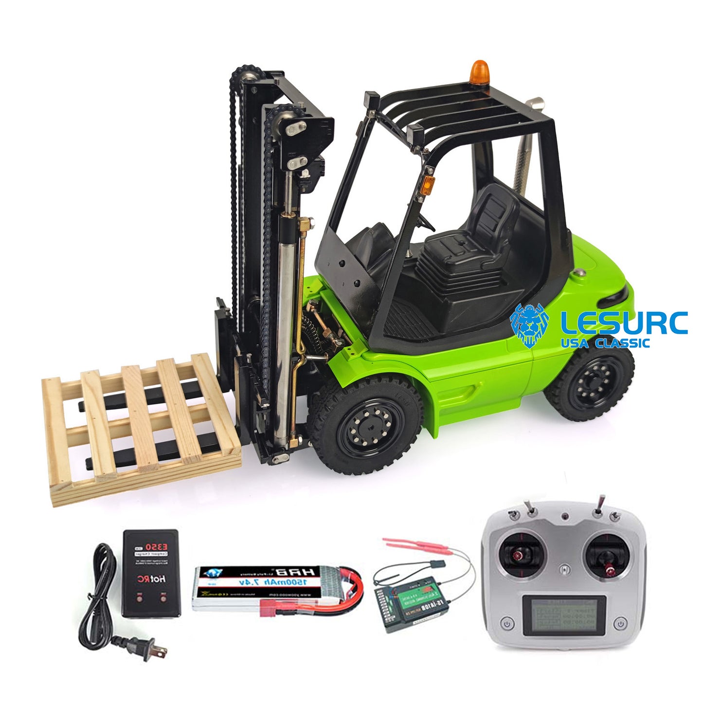 1/14 Scale LESU RC RTR Model Forklift Assembled Transfer Car Truck W/ Light Sound Motor Servo ESC Radio Charger Battery Driver