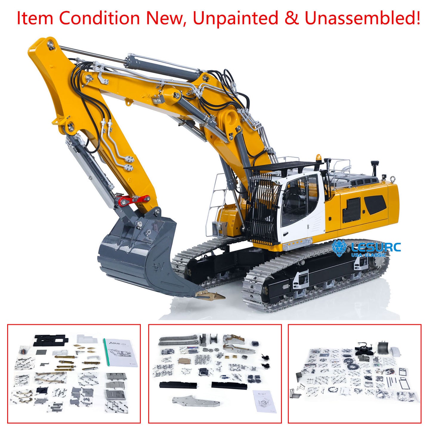 LESU 1/14 Aoue Radio Controlled Dual Pumps LR956 Hydraulic Excavator KIT Metal 3 Arms RC Digger Model 4+3CH Valve Light GPS
