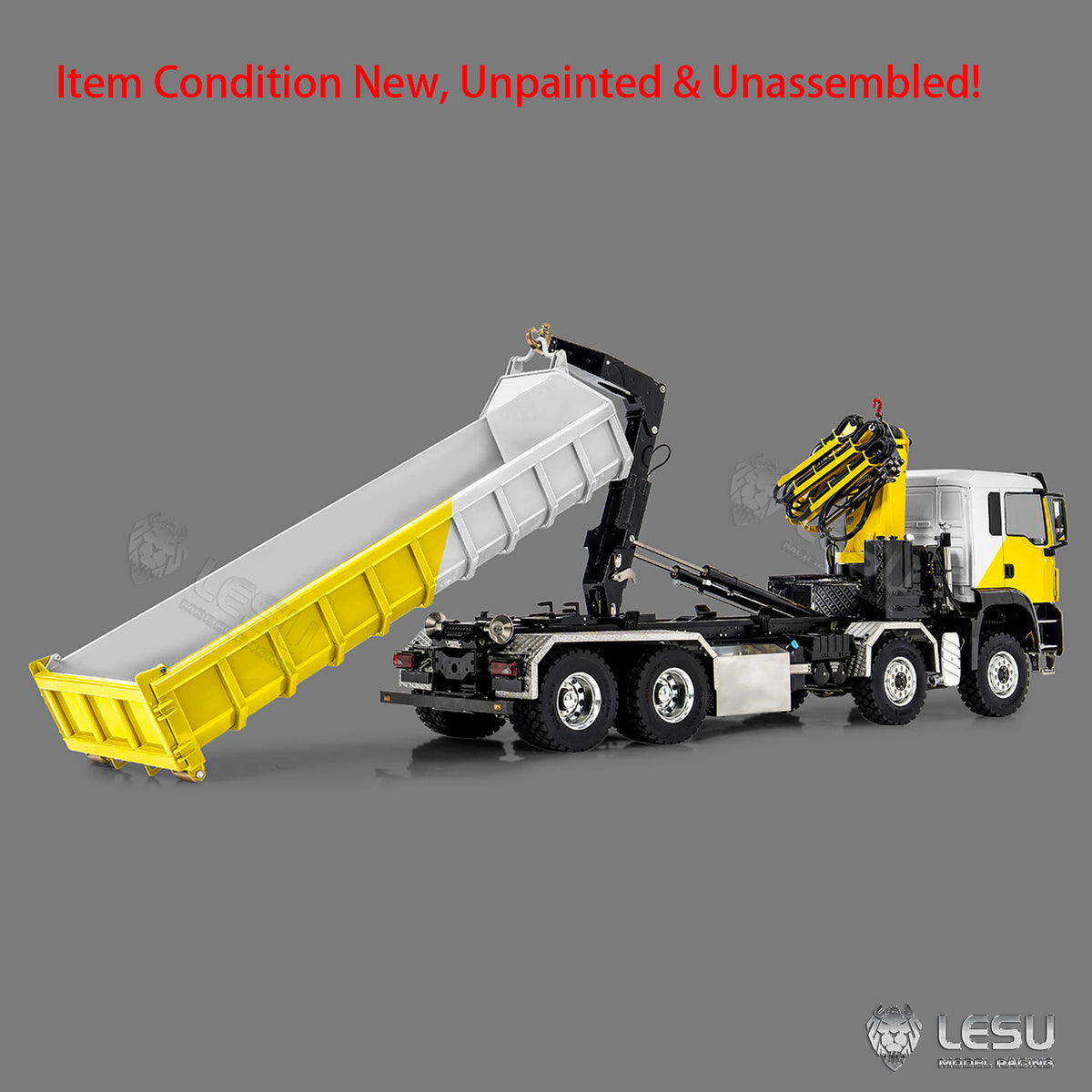 LESU Z0124 1/14 8x8 Hydraulic Crane RC Roll Off Dump Truck with TGS Cabin Metal Chassis Telescopic Hook Lift 3 Speed Gearbox Light Sound System