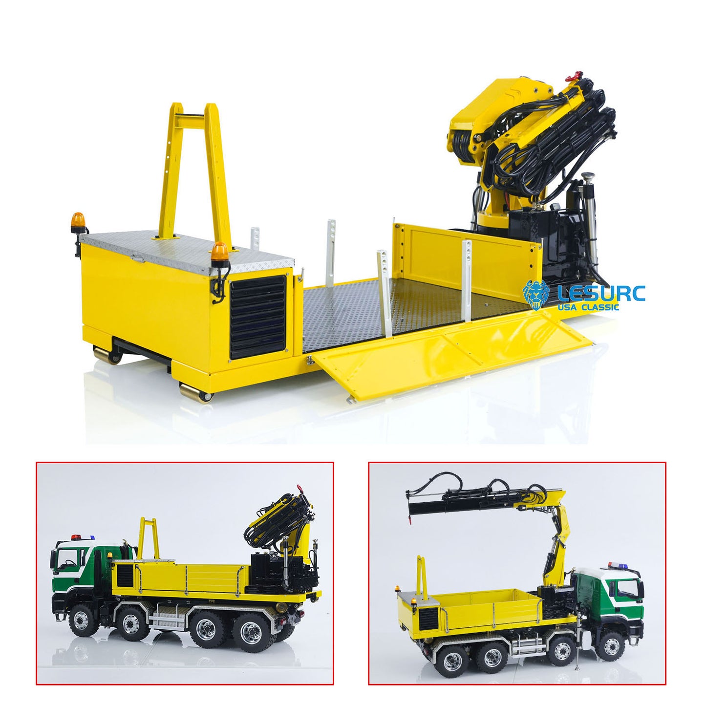 LESU 1/14 Stainless Steel Cargo Box Hydraulic Crane with 7CH Valve Pump Lights for Z0031 Z0017 Z0036 Z0016 20160901 RC Roll Off Dumper