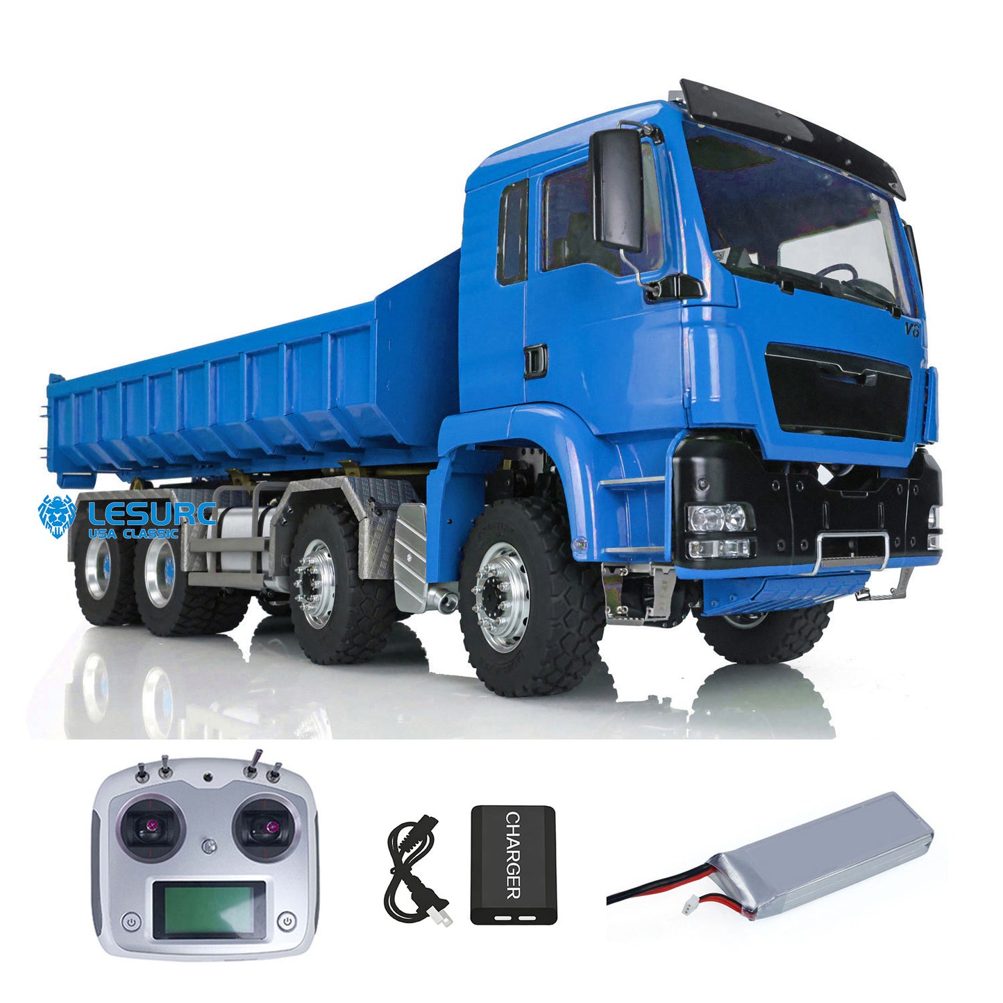LESU 1/14 8x8 Metal Hydraulic RC Roll On Off Dump Truck 2 Speed Transmission FlySky I6S Radio Controller Sound Light System