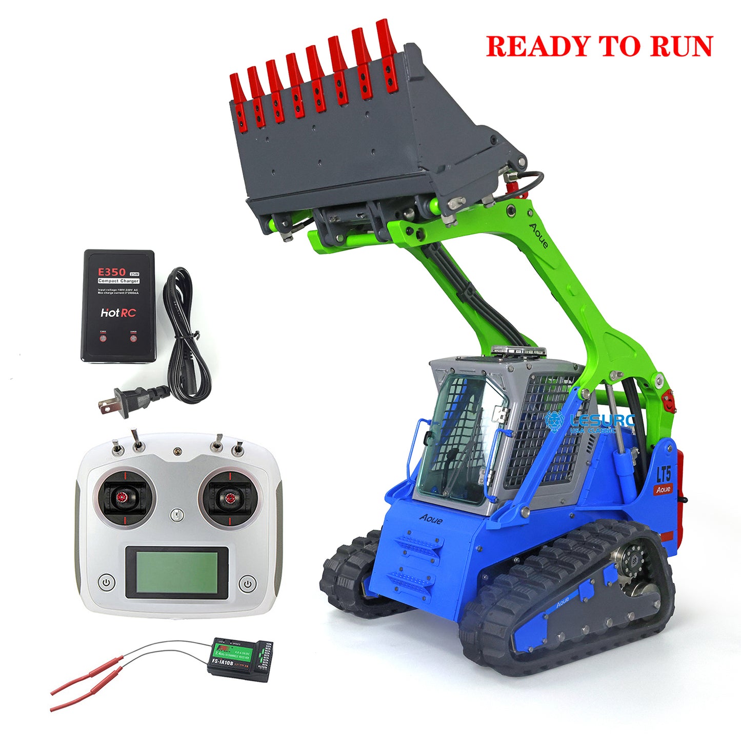 LESU 1/14 Scale Aoue LT5 Ready To Run Hydraulic Tracked Skid-Steer Remote Controlled Loader I6S Controller Rotating light Battery