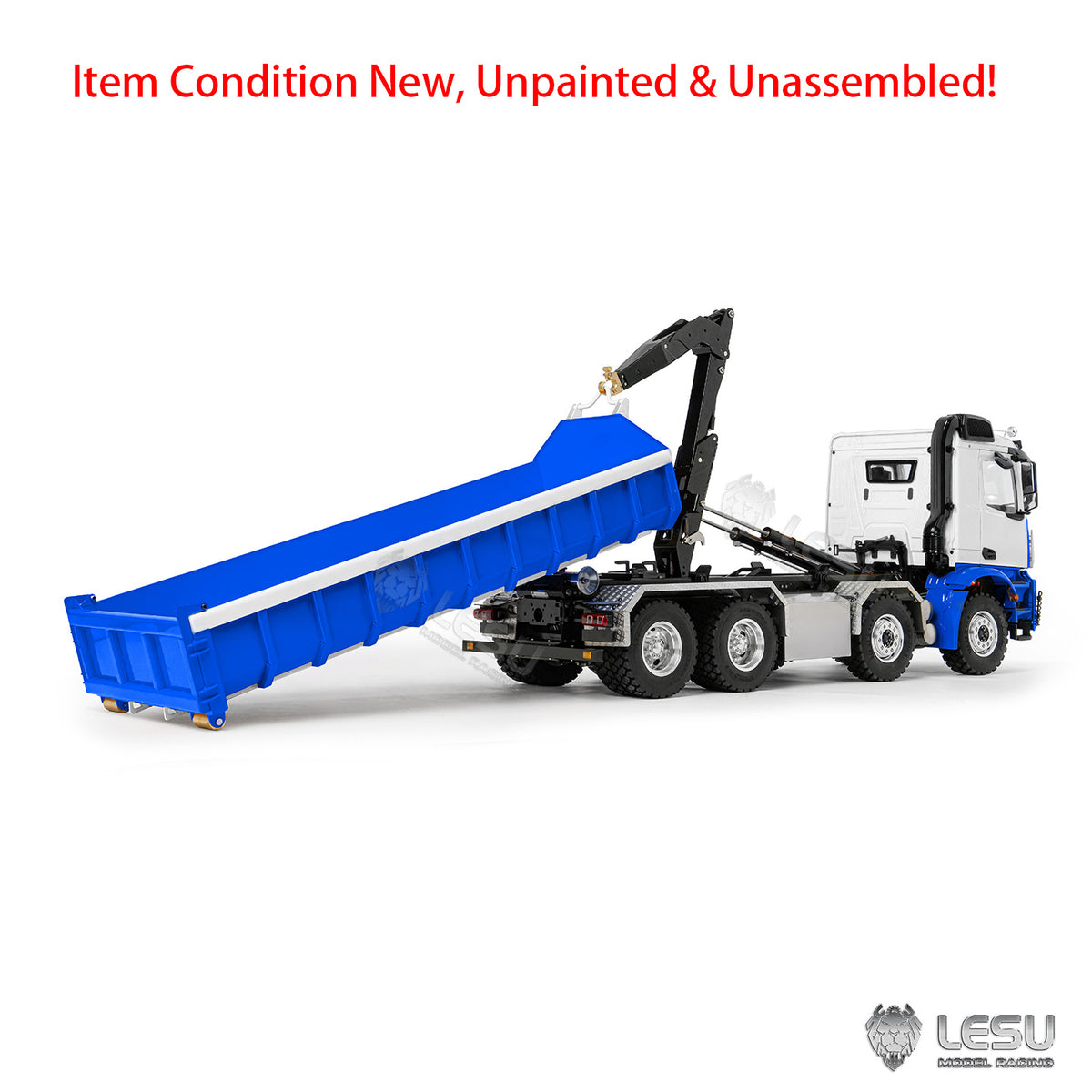 LESU Z0096 1/14 RC Hydraulic Roll Off Dump Truck with 8x8 Metal Chassis Telescopic Hook Lift 3 Speed Transmission Light Sound
