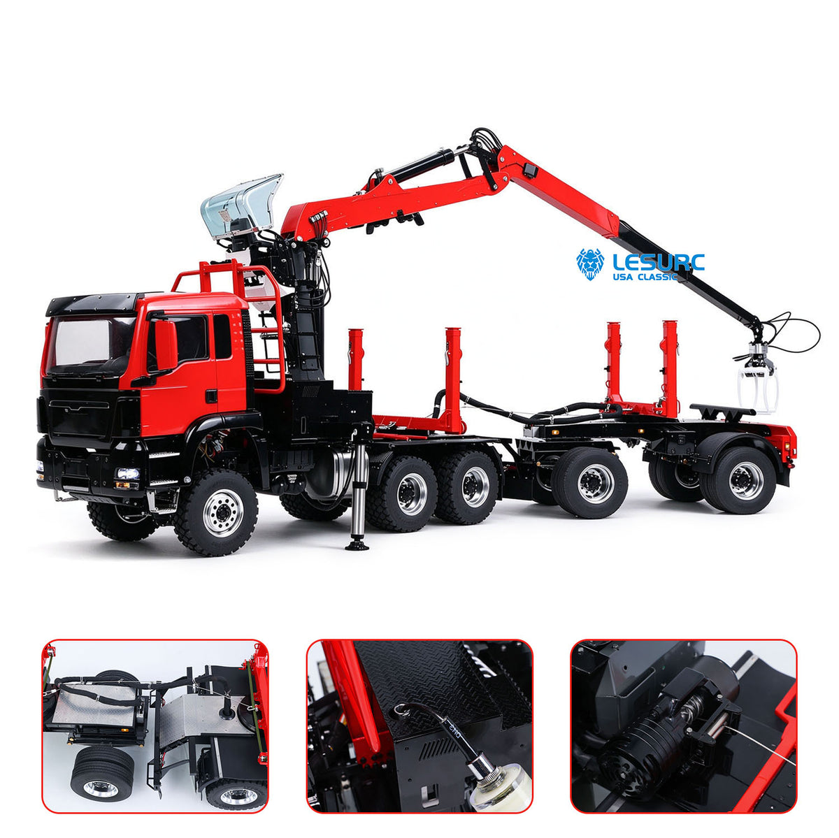 LESU Z0073 1/14 RC Logging Truck Timber Transport Vehicle with Hydraulic Crane 6x6 Metal Chassis 8CH Valves 3Speed Gearbox Light Sound