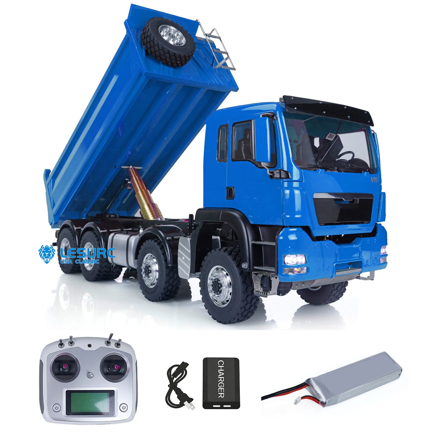 LESU 1/14 8x8 Metal Hydraulic RC Dump Truck 20130011 RTR Tipper Model FlySky I6S Radio Controller Brushless Motor 2 Speed Transmission Sound System
