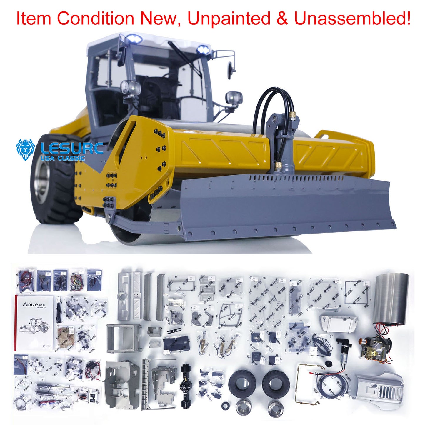 LESU Aoue-H13i 1/14 Metal RC Hydraulic Road Roller A0009 KIT with Steering Front Shovel Light Sound System for Construction Model Enthusiasts