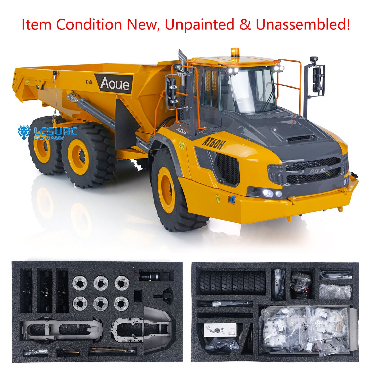 LESU Aoue AT60H 1/16 Metal Hydraulic KIT/PNP/RTR RC Articulated Truck A0004 with 2 Speed Transmission Light System for Construction Model Hobbyists