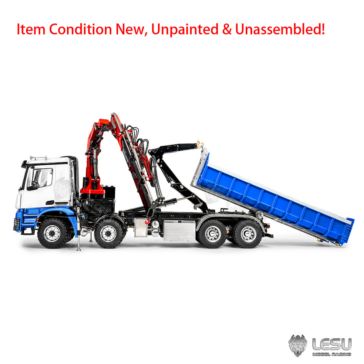 LESU Z0123 1/14 8x8 Hydraulic Folding Hook Lift Roll Off RC Dumper Truck with 7CH Valves Crane 3 Speed Transmission Metal Chassis