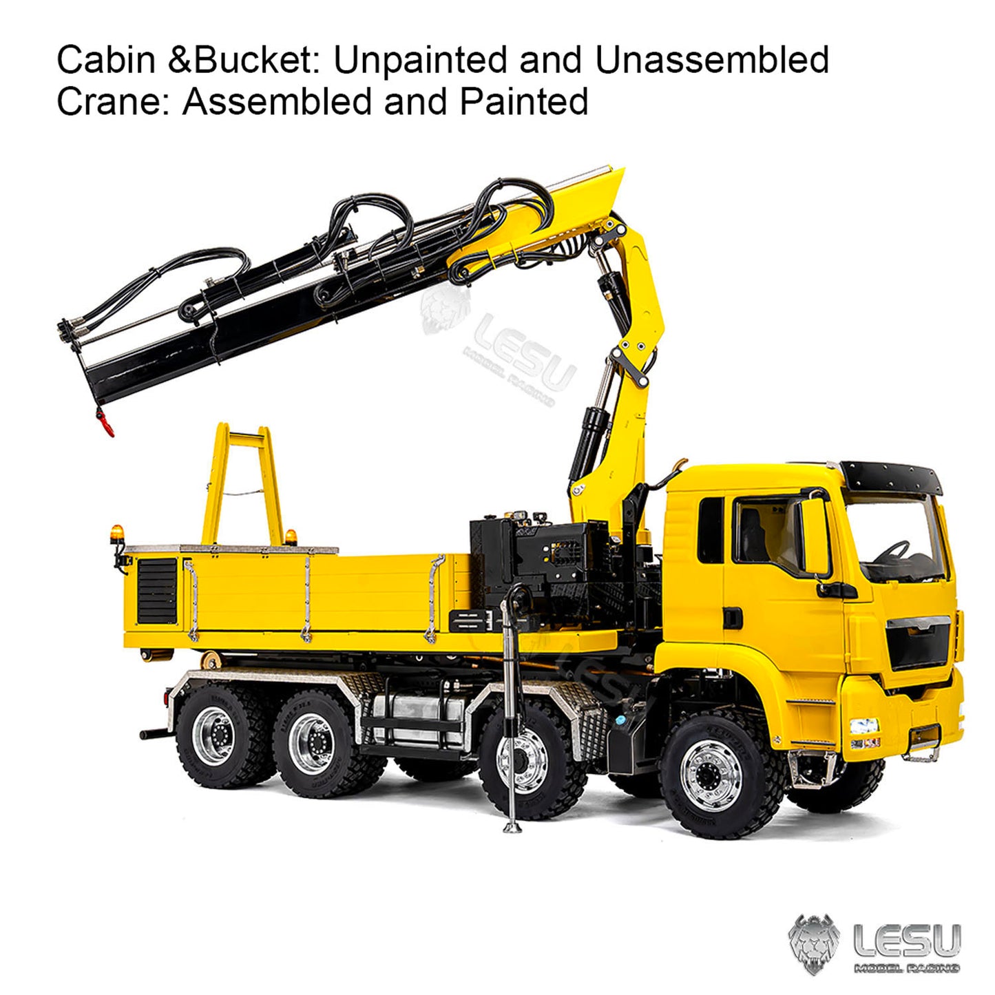 LESU 1/14 Hydraulic RC Roll on off Dumper Truck Crane Metal 8x8 Chassis Axles Lock 2Speed Gearbox 2+7CH Valve Sound Light System